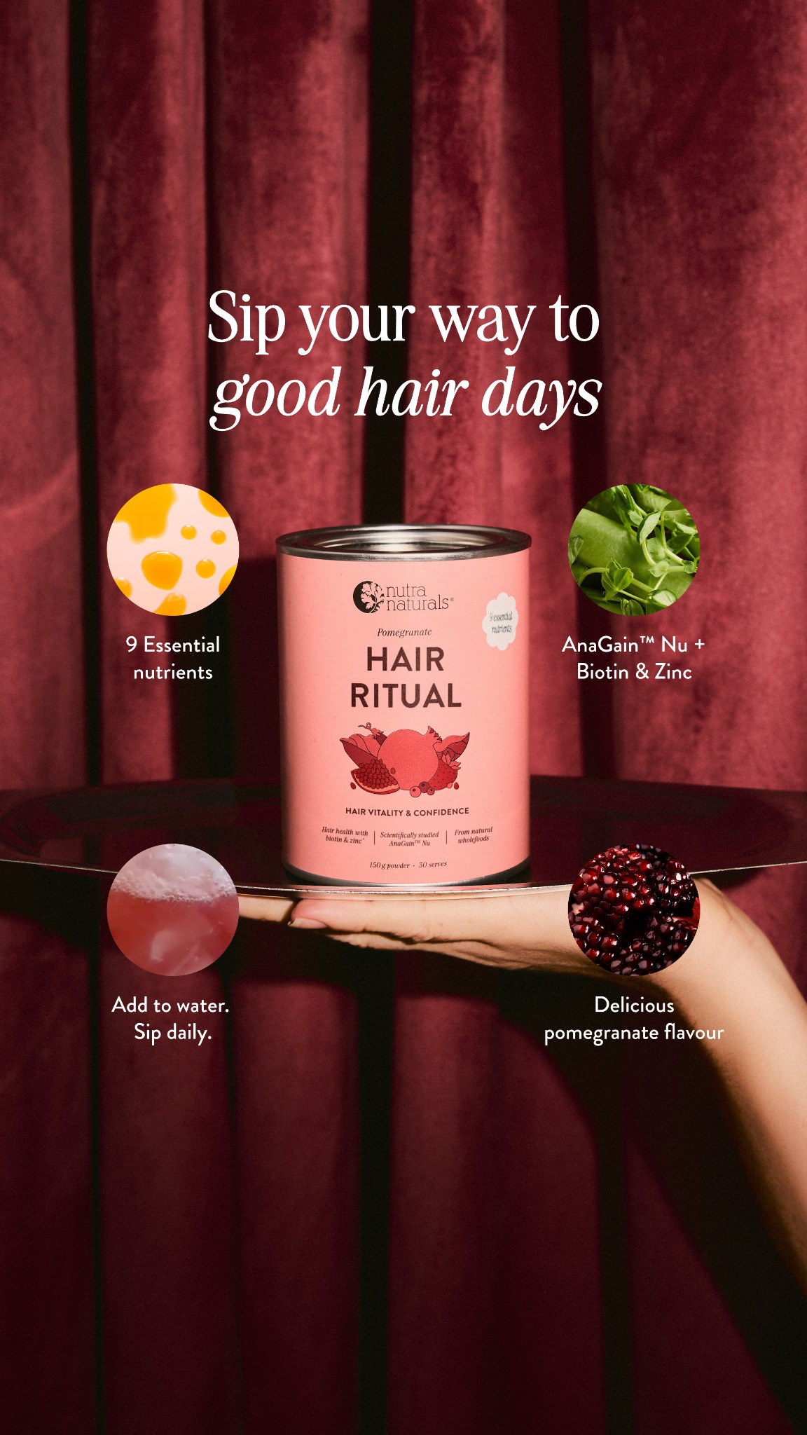 Nutra Naturals Facebook ad: Your new good hair day ritual