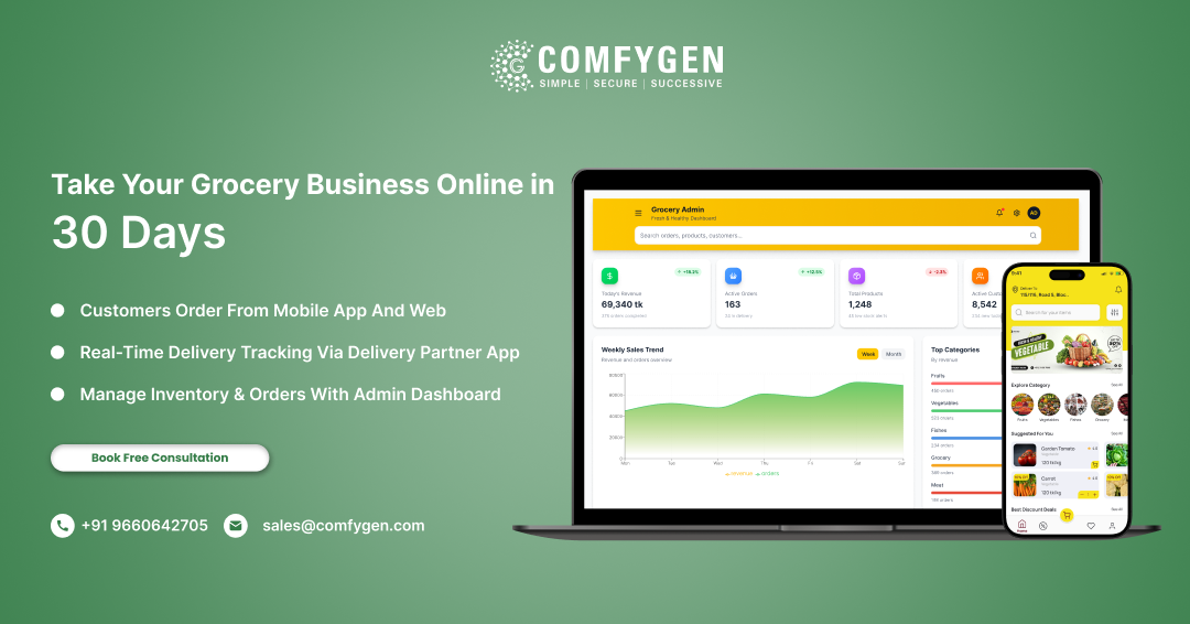 Comfygen Technologies Facebook ad: Launch Your Grocery Delivery App
