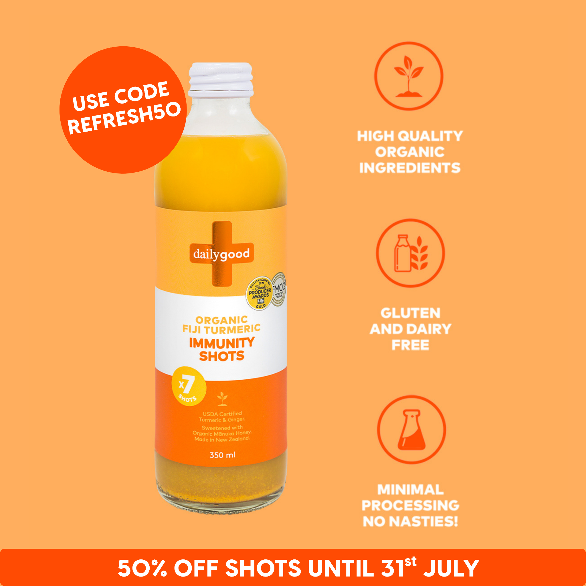 Daily Good Immunity Shots Facebook ad: 50% OFF - Use code REFRESH50