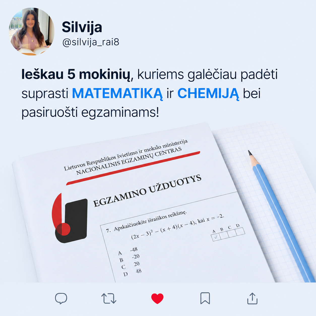 Matematikos mokytoja Silvija Facebook ad