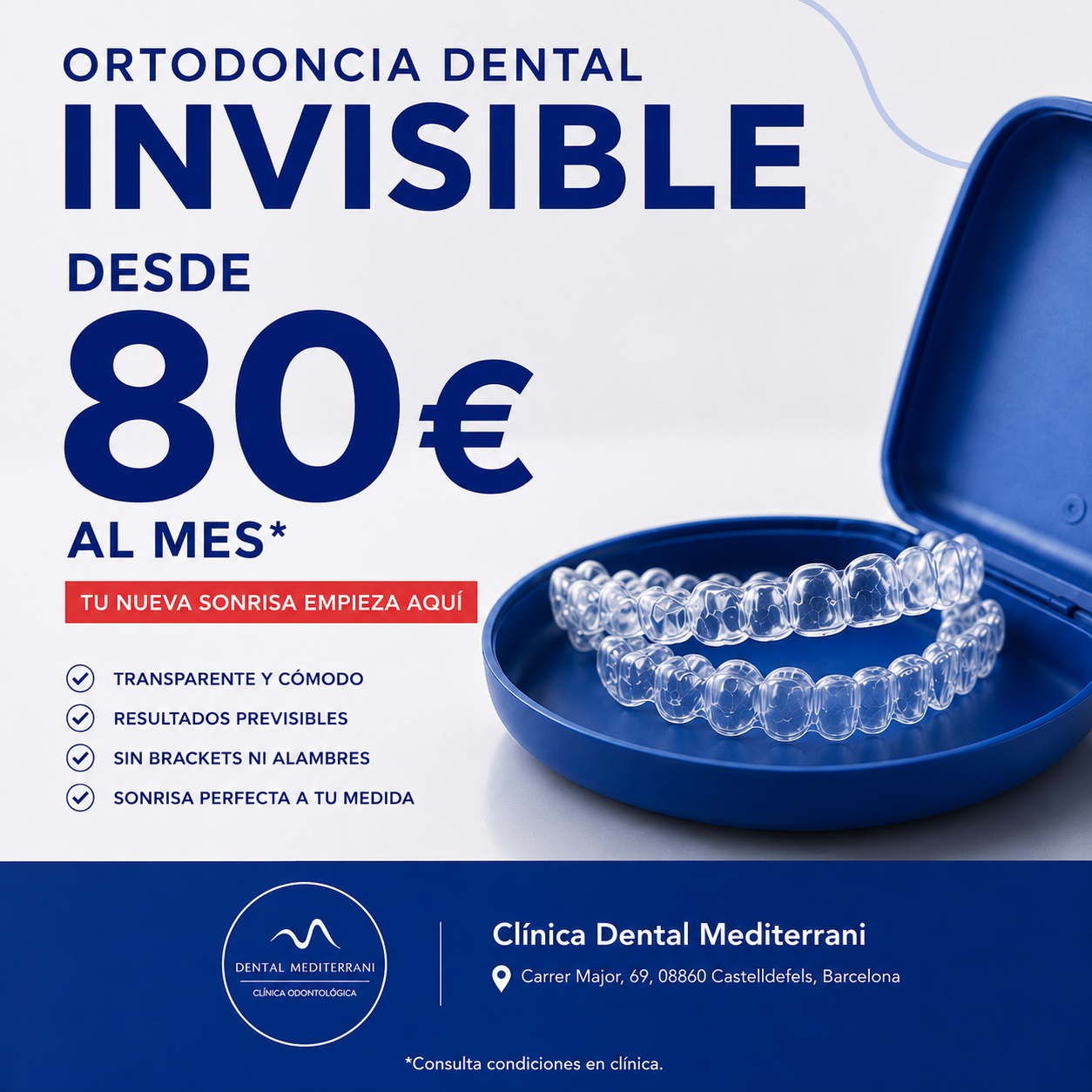 Dental Mediterrani Facebook ad: Ortodoncia invisible desde 80€/mes
