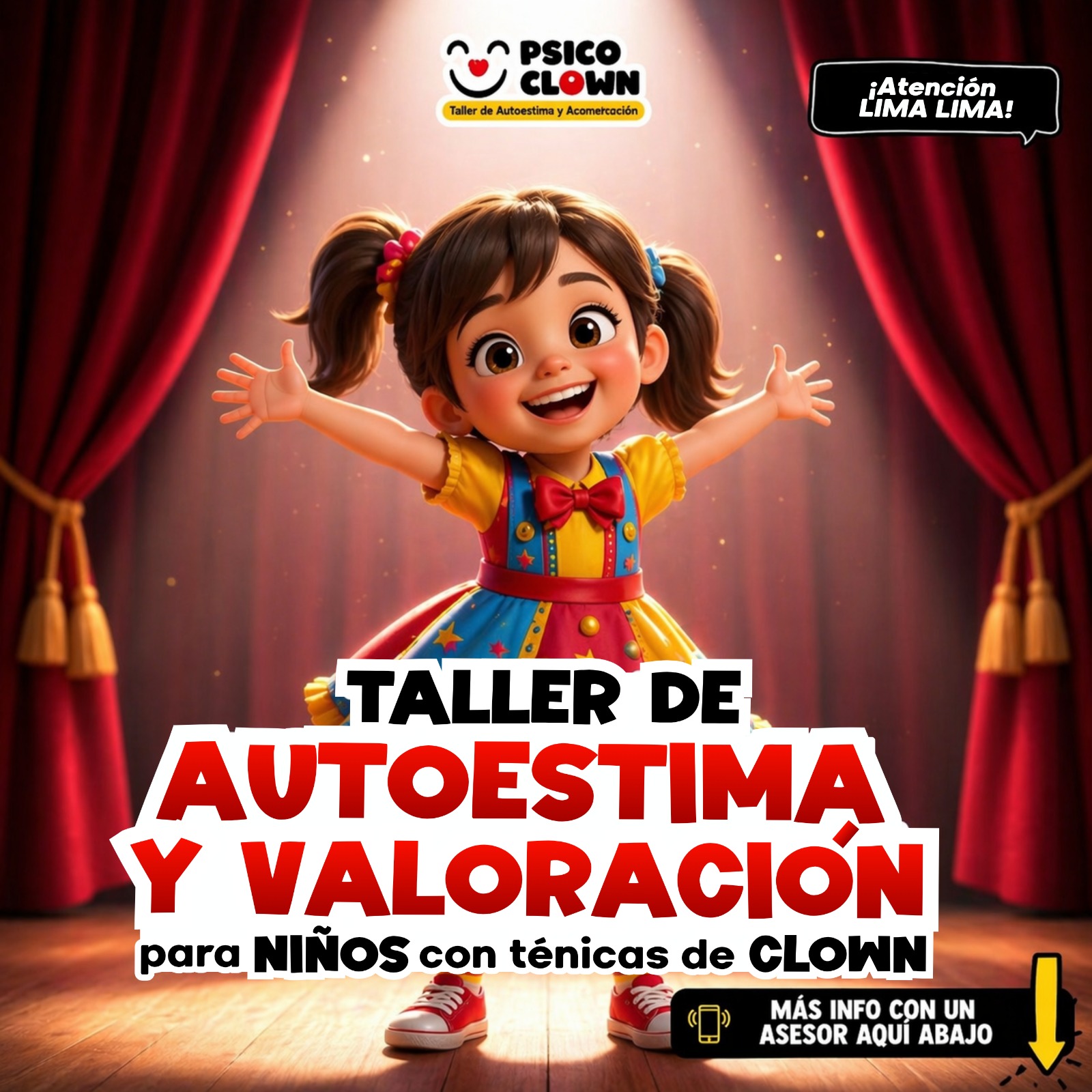 Fly Academy Facebook ad: Taller de Clown para niños de 5 a 15 años