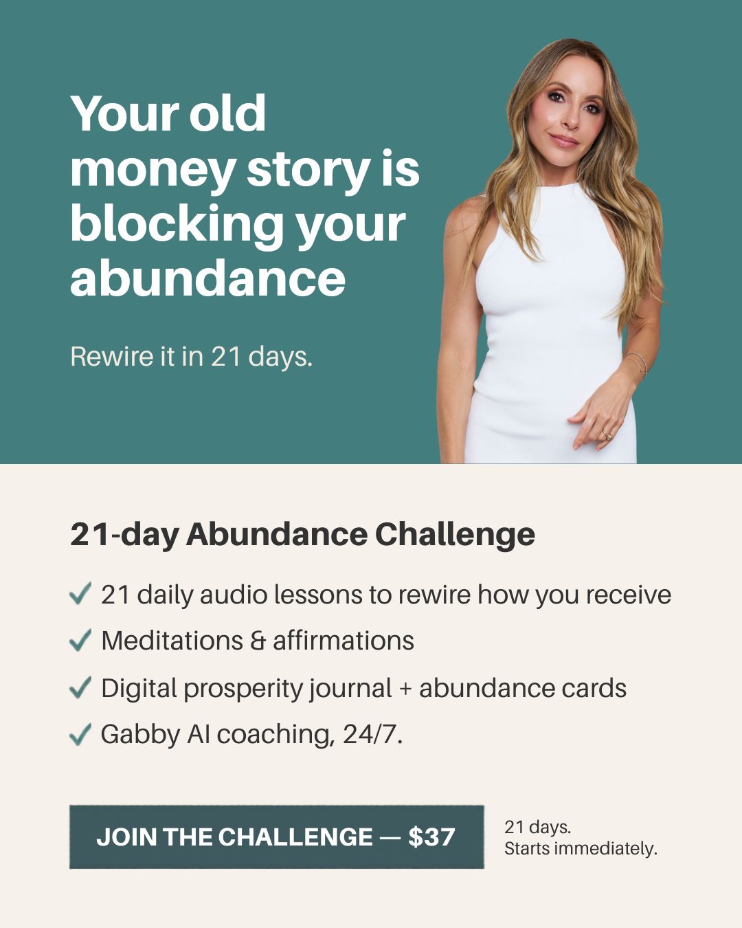Gabby Bernstein Facebook ad: Join the Abundance Challenge