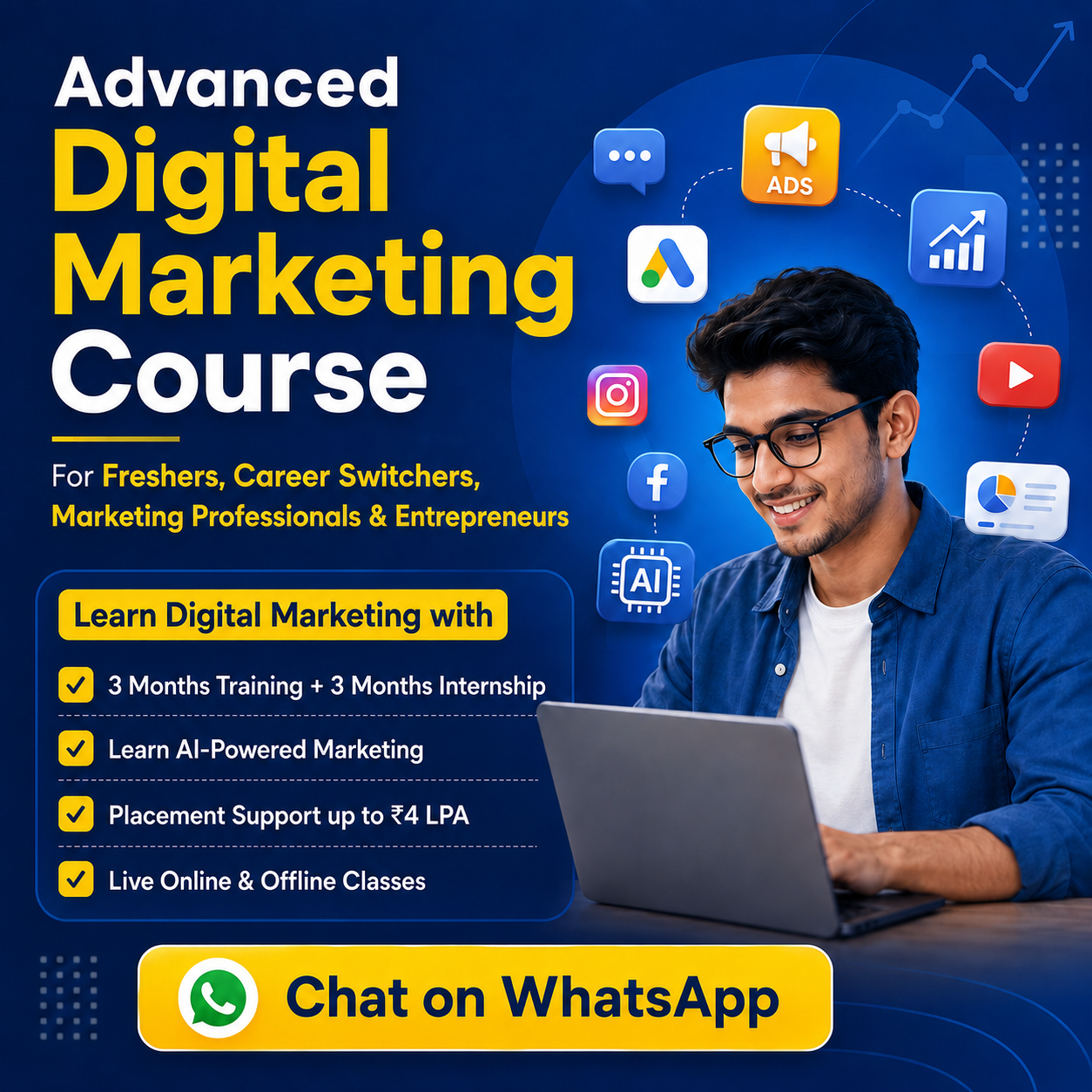 A and M Education Facebook ad: Advanced Digital Marketing Course with Internship