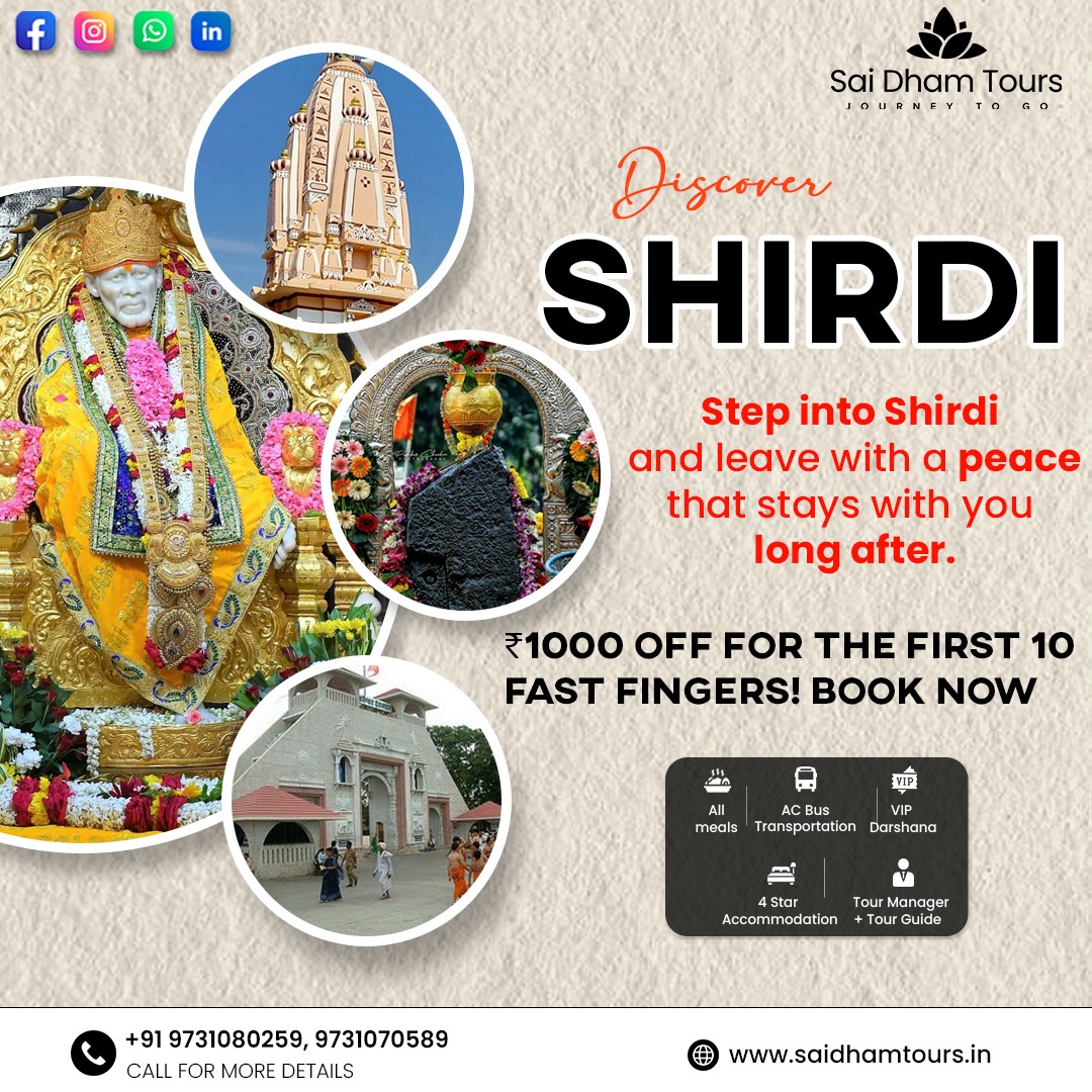 Sai Dham Tours Facebook ad: Discover Shirdi: A Journey of Peace & Blessings!