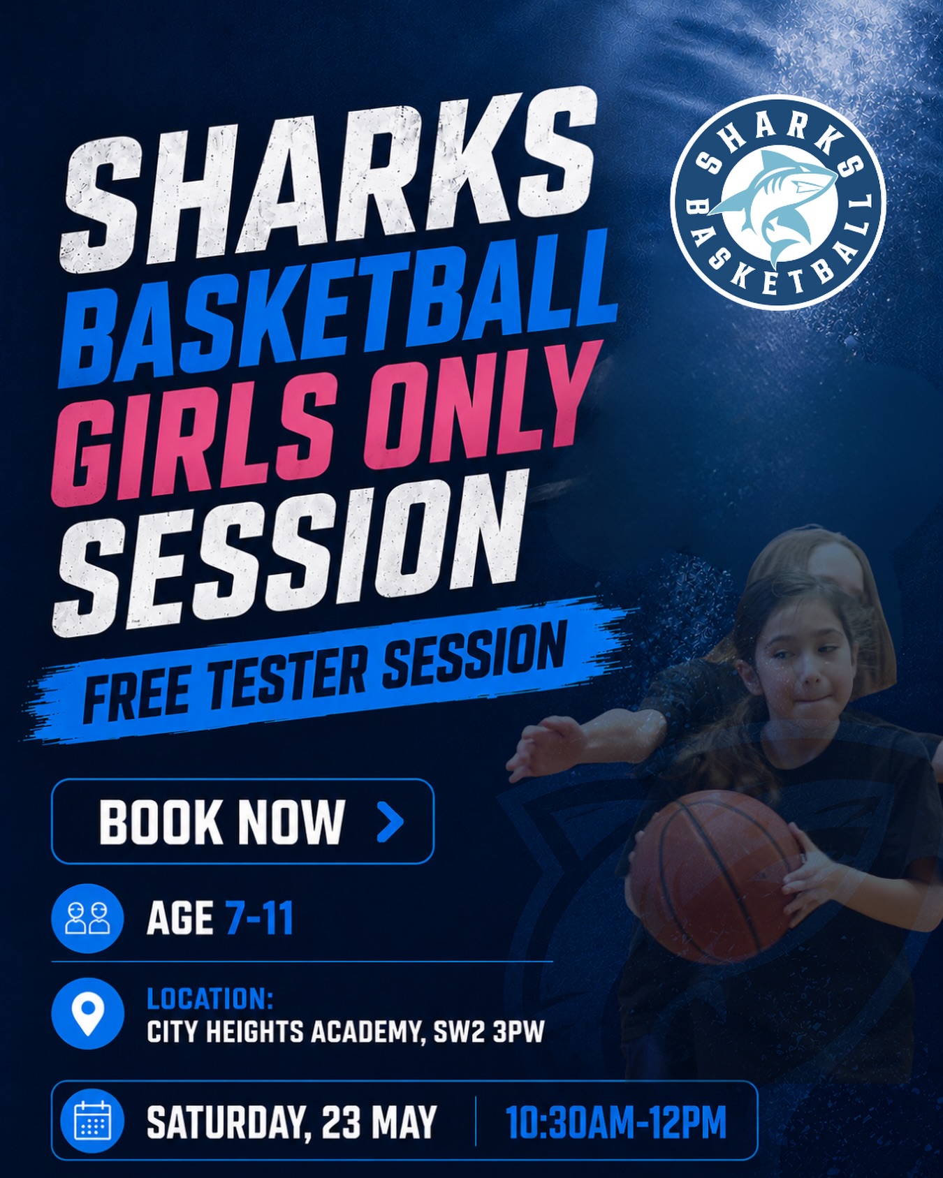 Sharks Basketball Club Facebook ad: FIRST EVER GIRLS ONLY BASKETBALL SESSION
