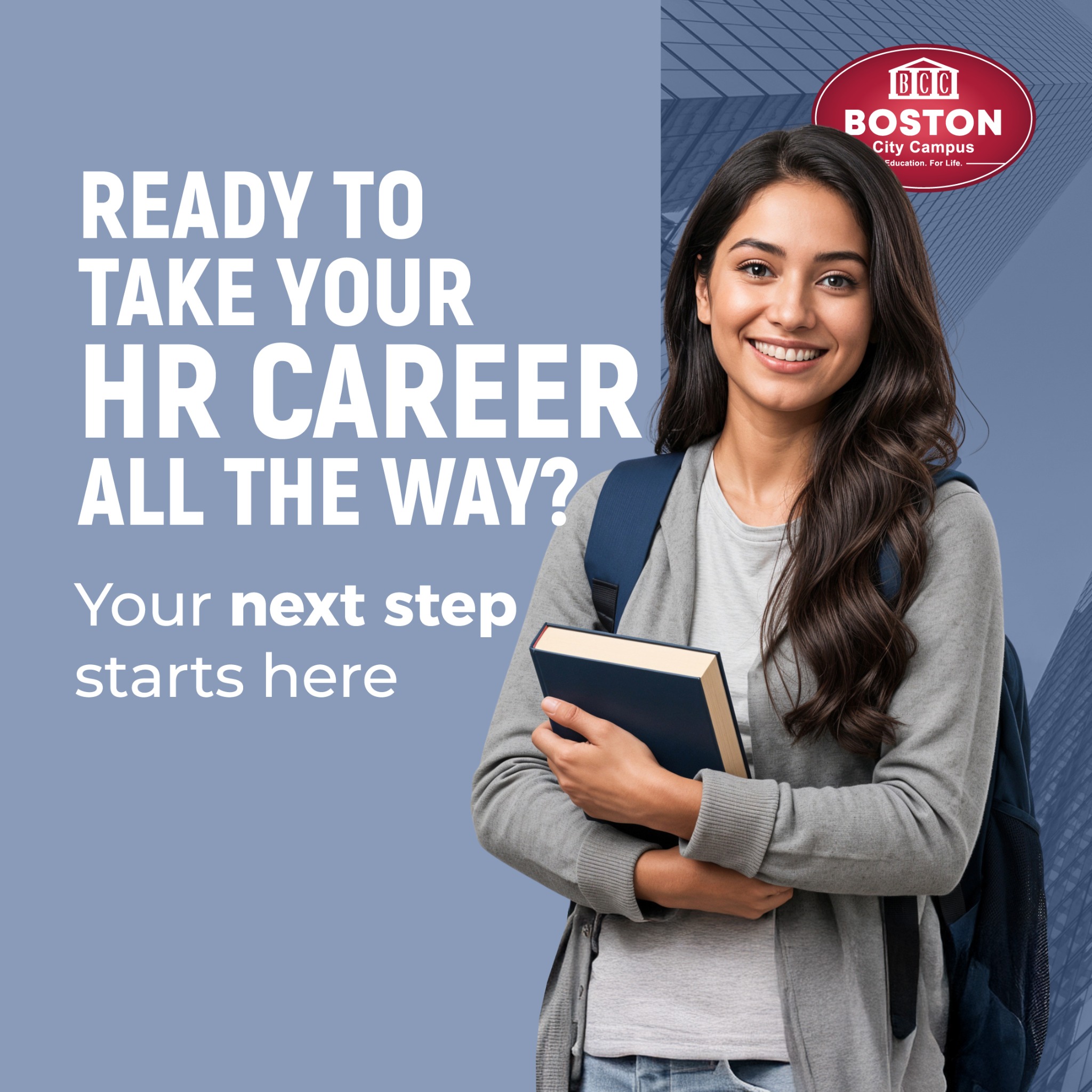 Boston City Campus Facebook ad: Why wait to grow in HR when your…