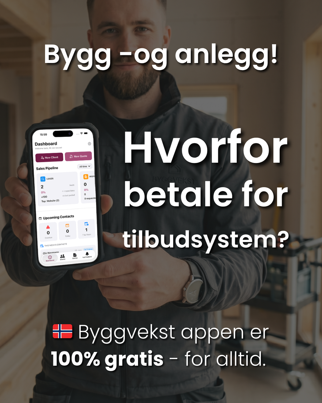 Byggvekst.no Facebook ad: Registrer gratis bruker!
