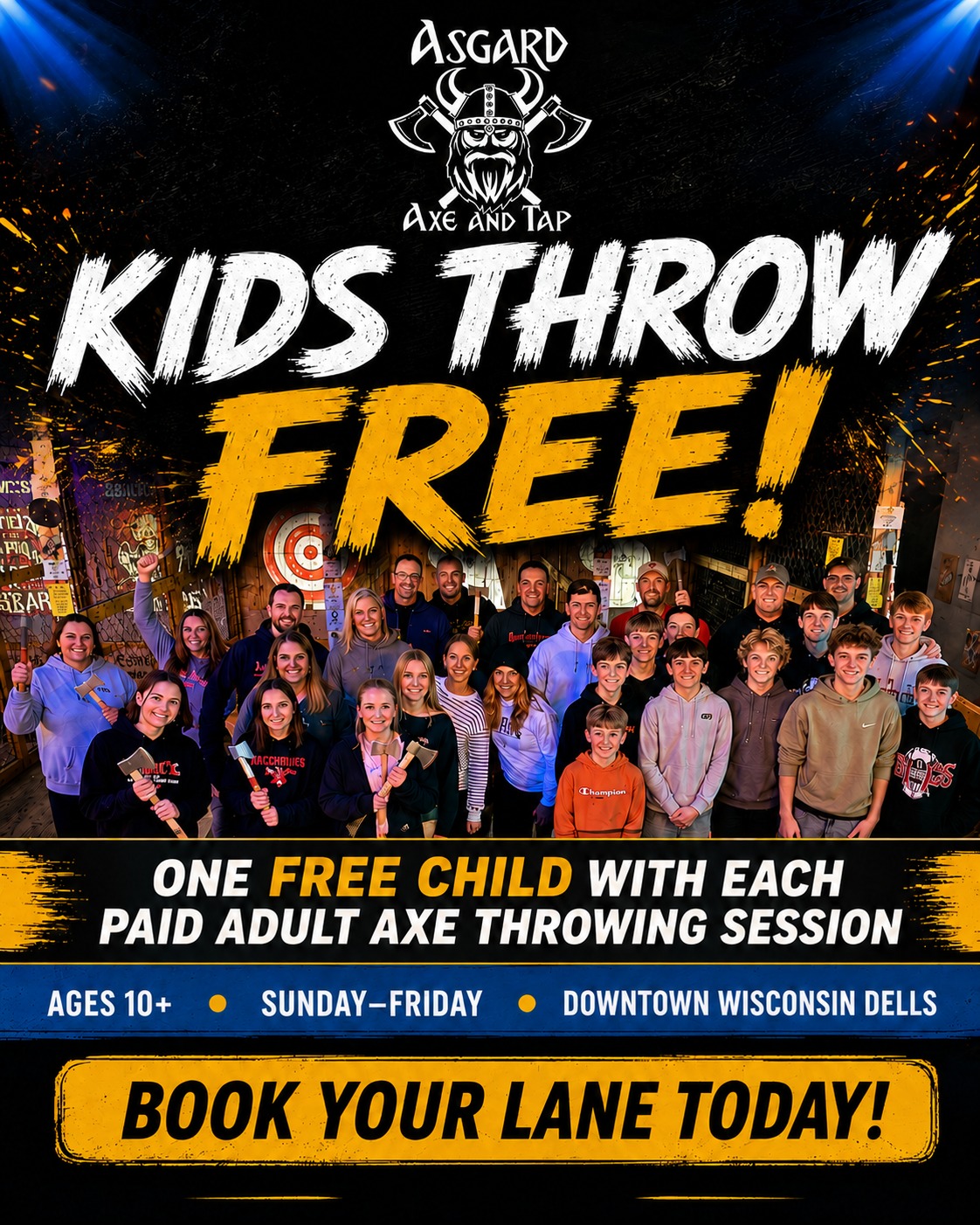 Asgard Axe Throwing Facebook ad: Asgard Axe & Tap in Wisconsin Dells