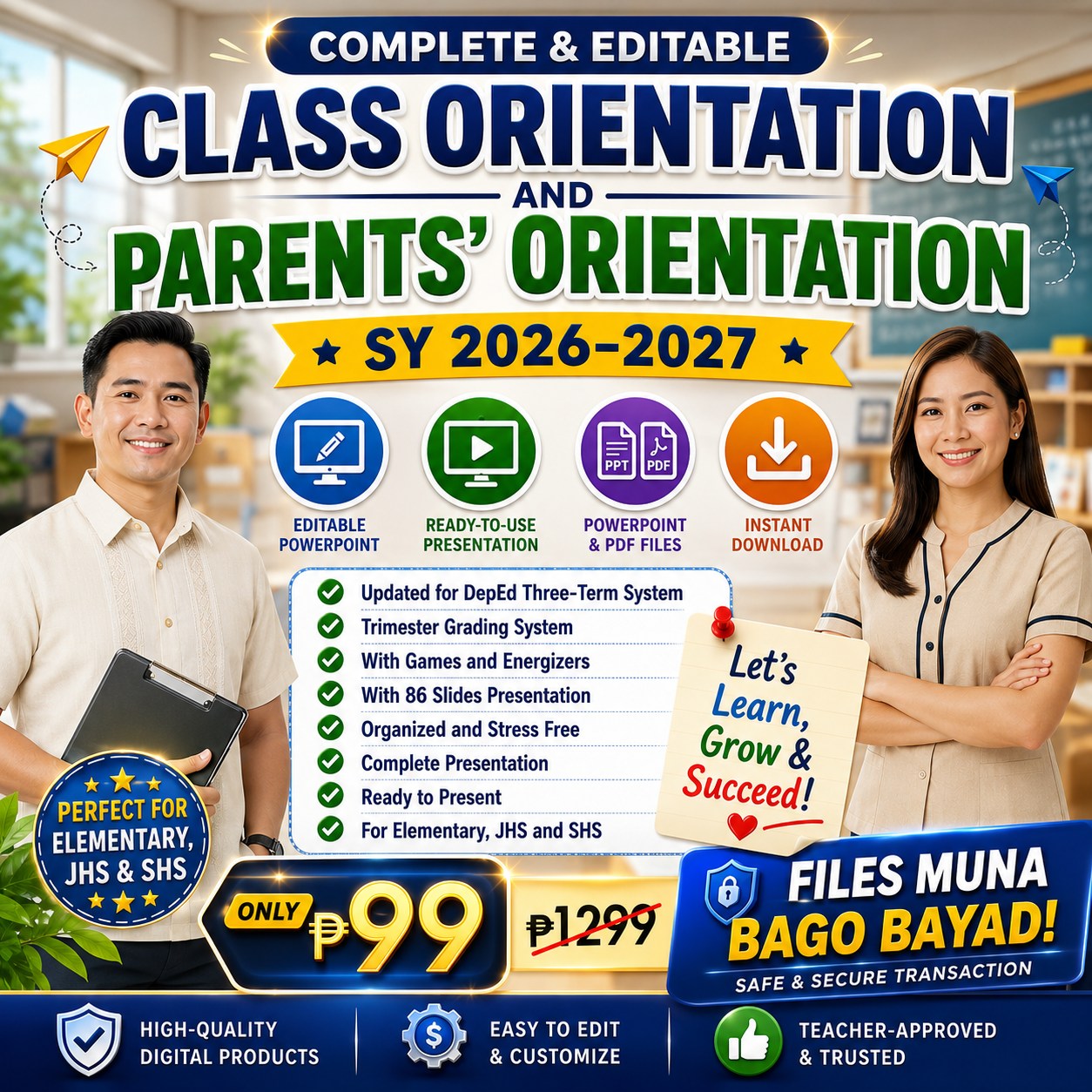 Digital Essentials Facebook ad: **CLASS ORIENTATION & PARENTS’ ORIENTATION**