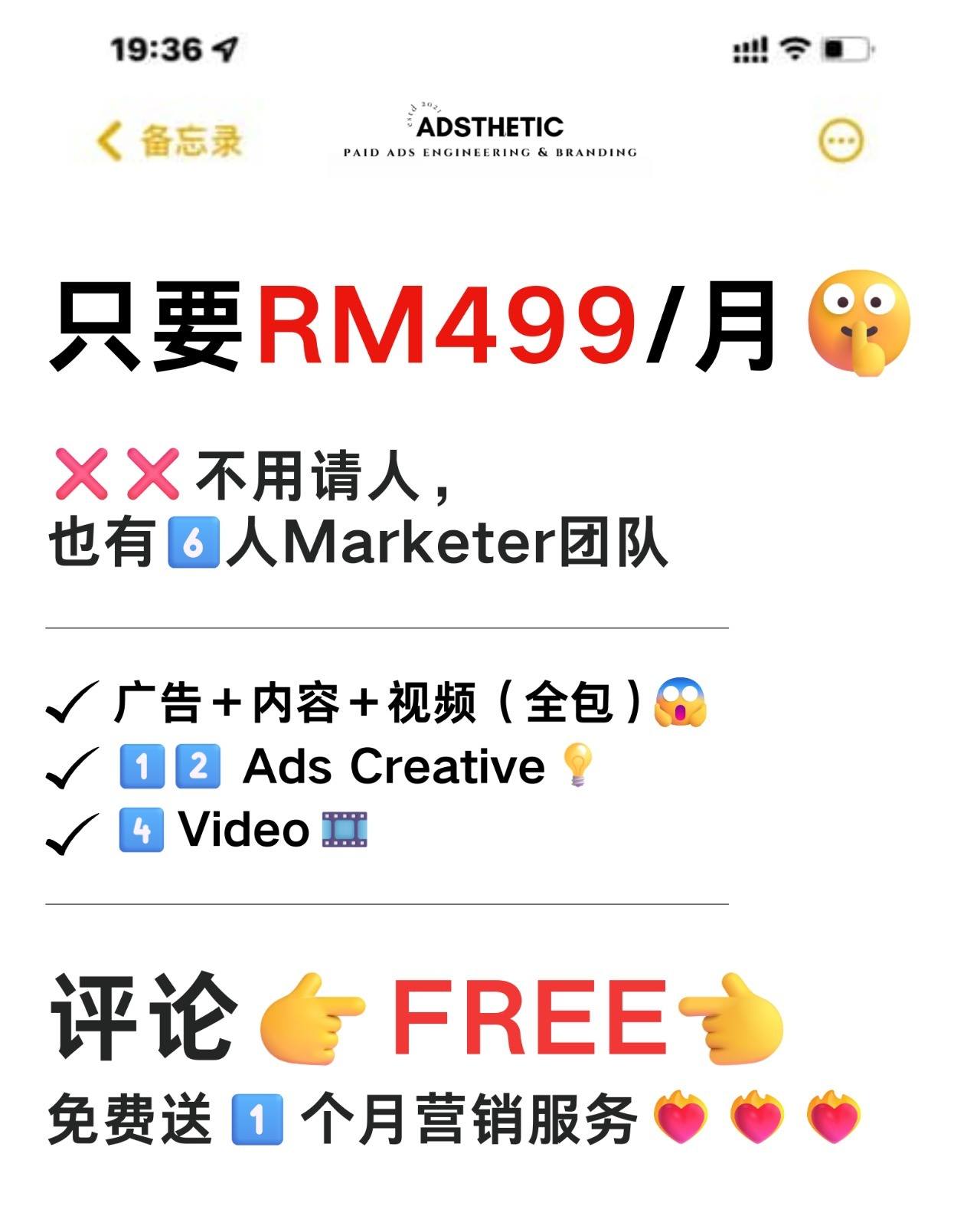 Adsthetic Facebook ad: 只要 RM499 / 月?