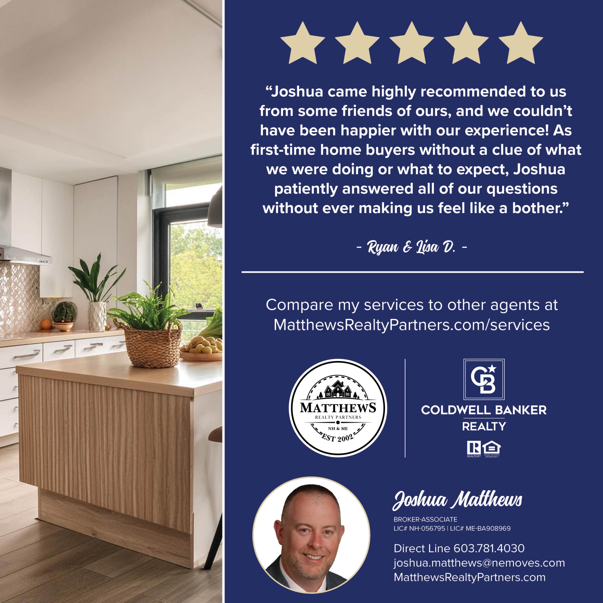 Joshua Matthews, Premier Properties at Coldwell Banker Facebook ad: Message or Call (603) 781-4030