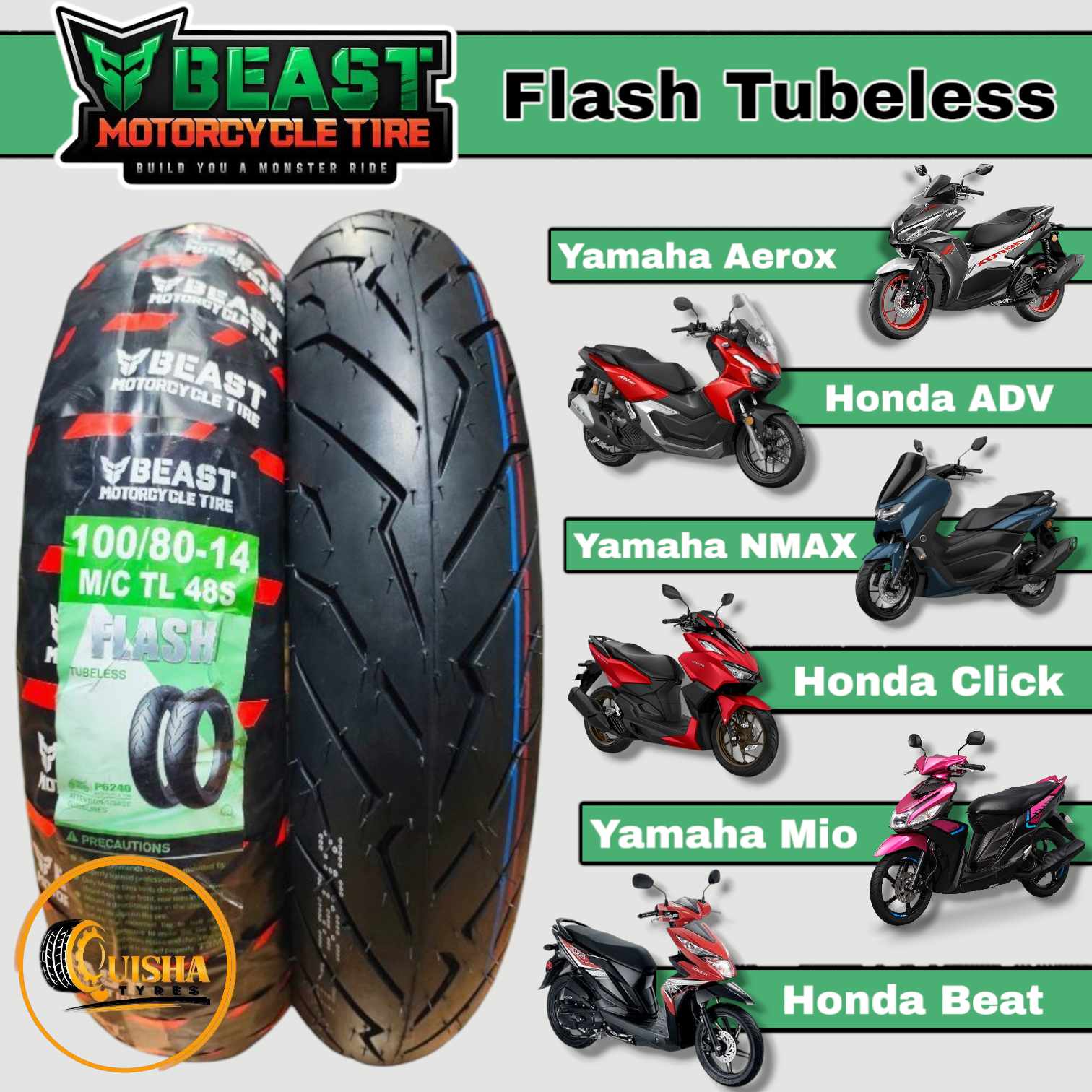 Quisha Tyres Batangas Facebook ad: BEAST TIRE FLASH & DUAL SPORT