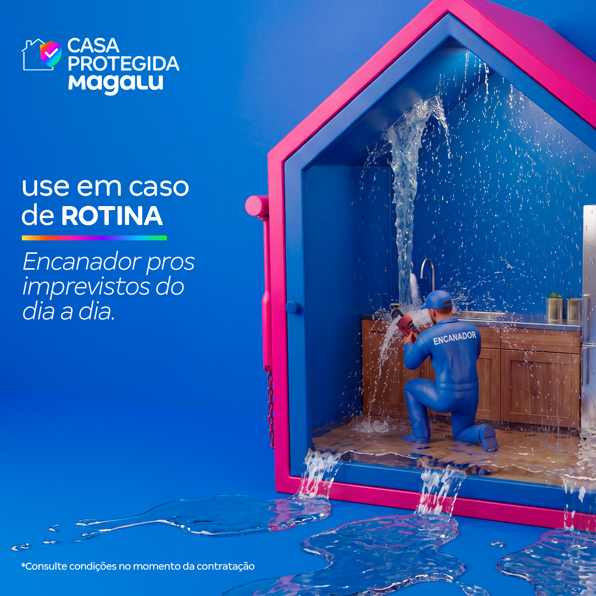 MagaluPay Facebook ad: Vazamento em casa? O Encanador chega rápido.
