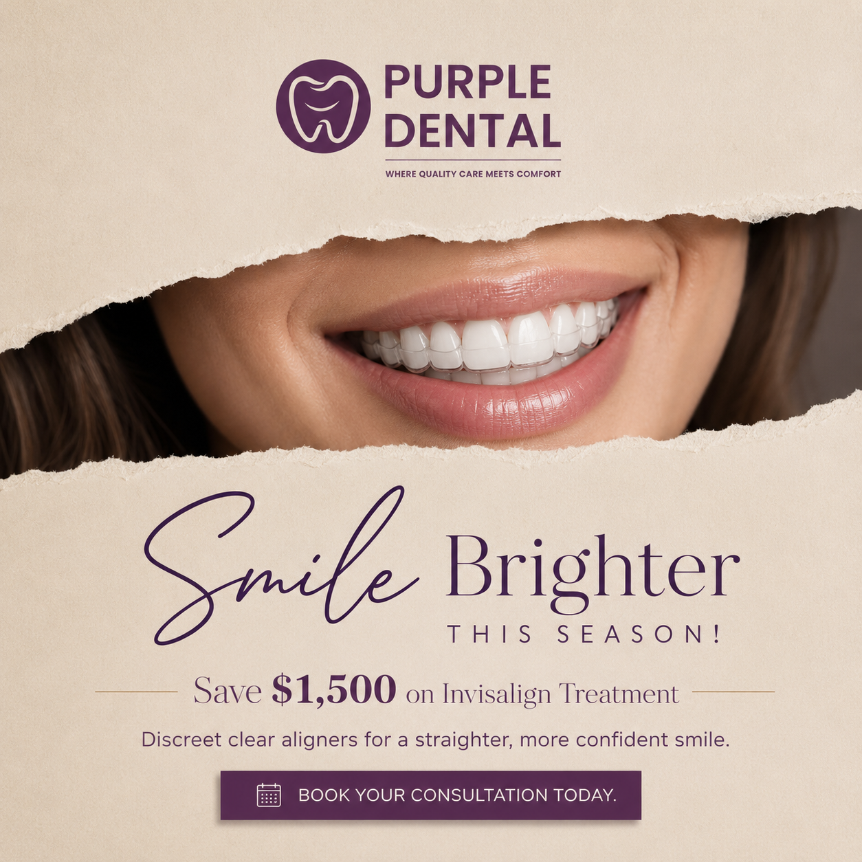 Purple Dental Facebook ad: Glastonbury, Save $1,500 on Invisalign