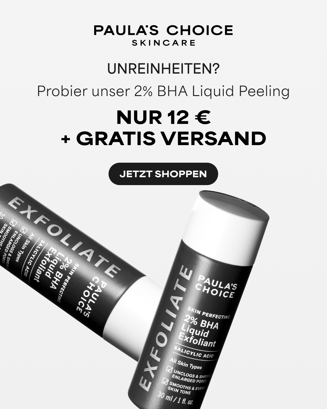 Paula's Choice Facebook ad: Jetzt 12 € + gratis Versand
