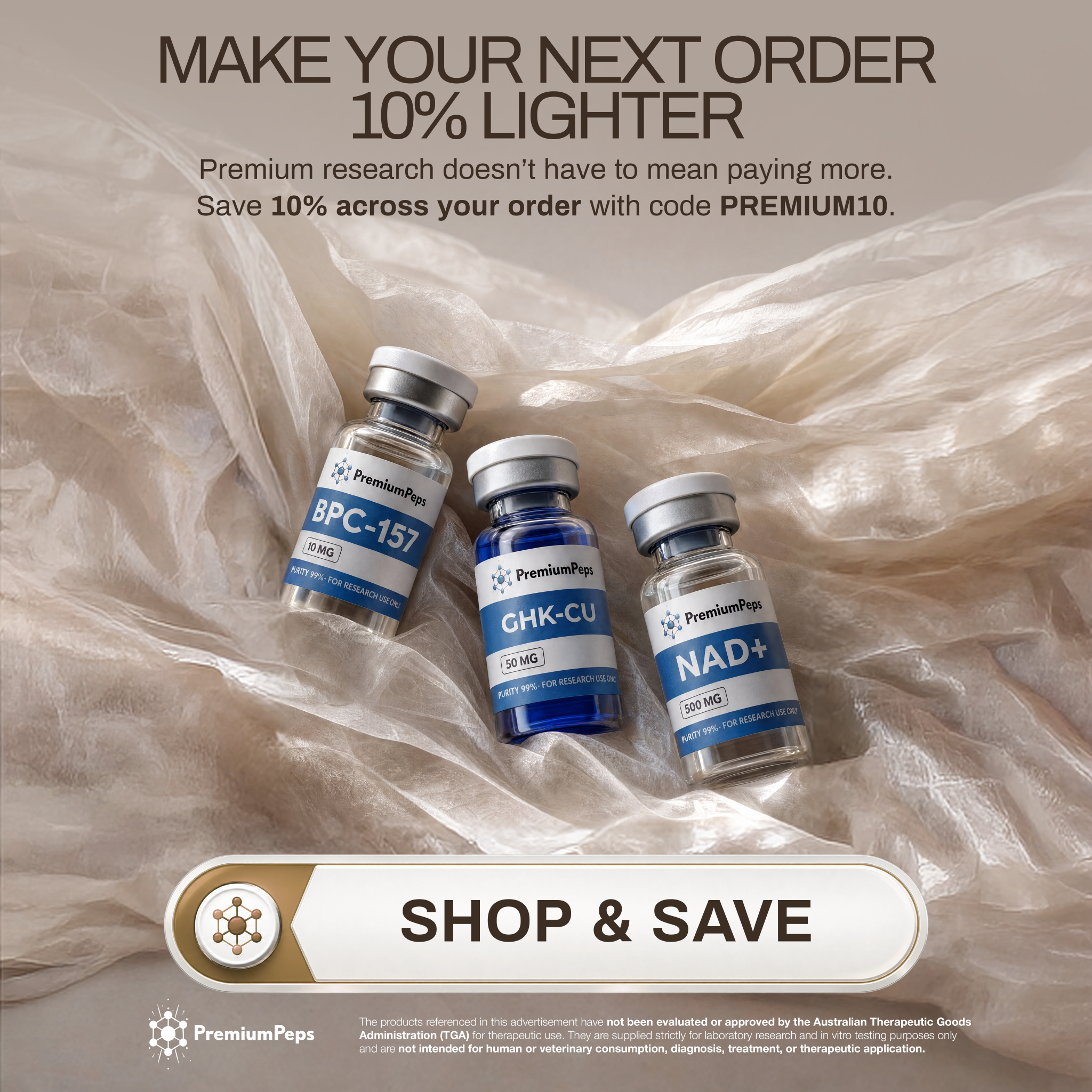Premium Peptides Facebook ad: Explore PremiumPeps
