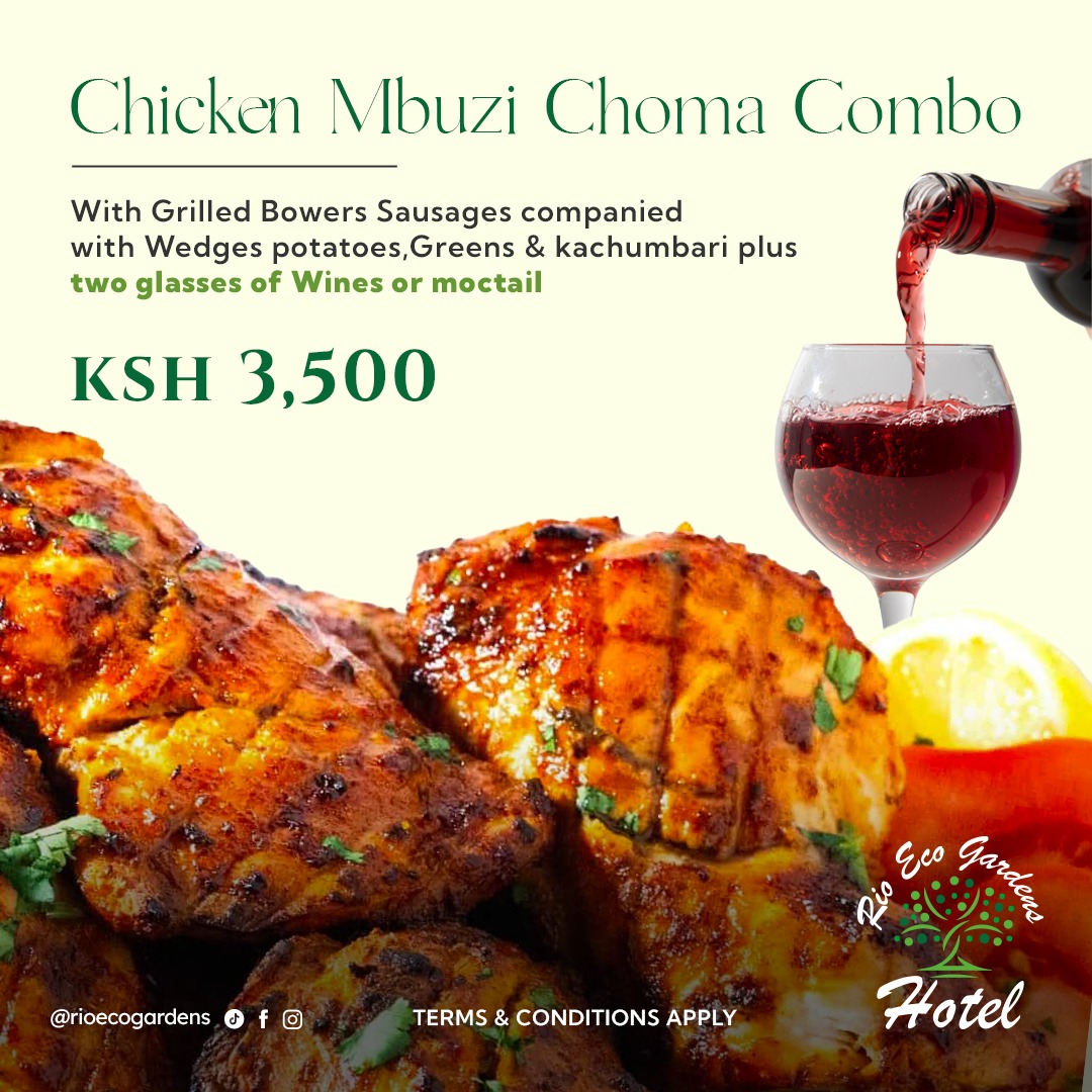 Rio Eco Garden Facebook ad: Mbuzi, Chicken & Wine: The KSH 3,500 Combo