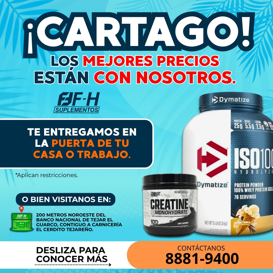 SUPLEMENTOS FIT&HEALTH CR Facebook ad: ¡Cartagineses! en FH Suplementos cuidamos tu salud y…