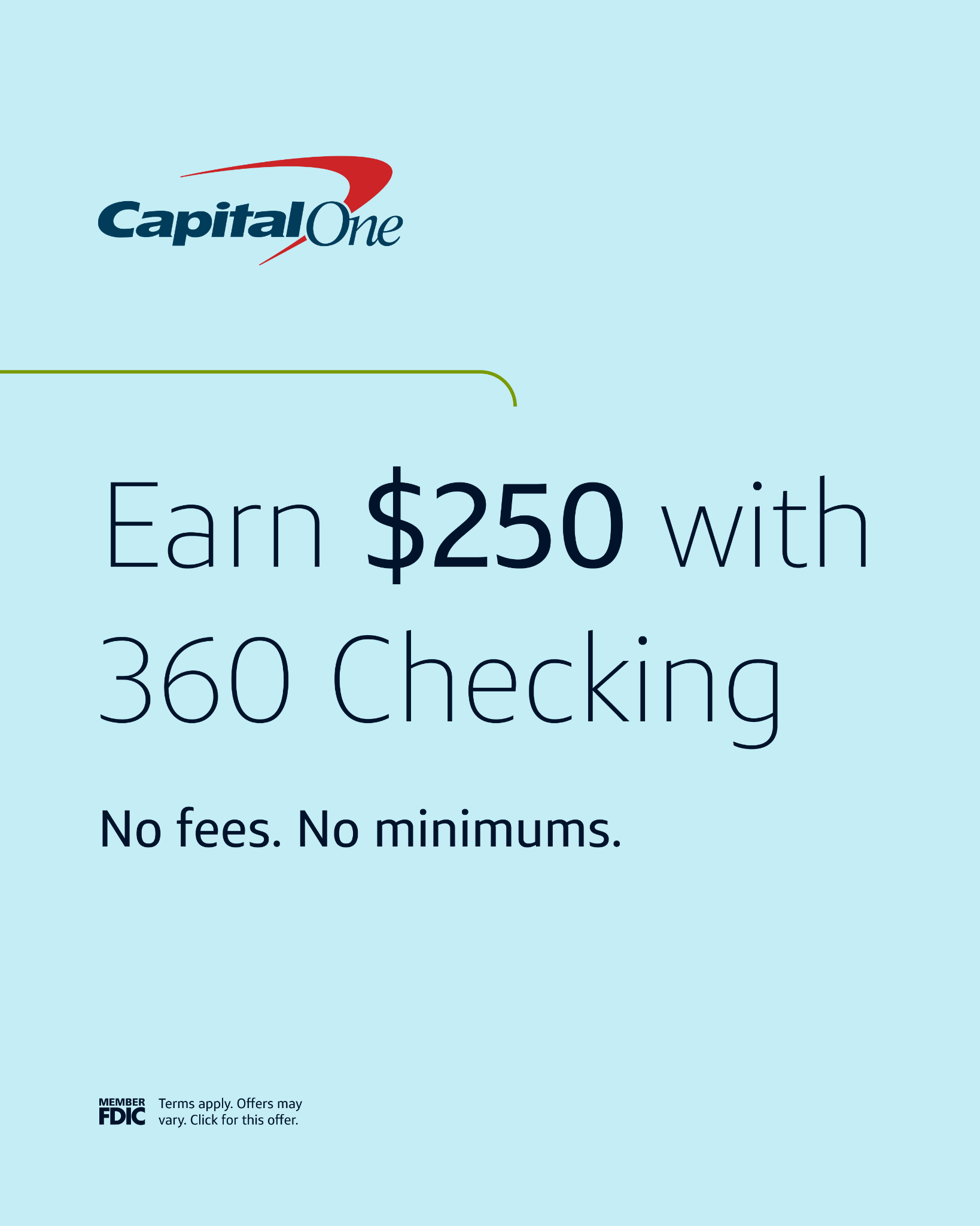 Capital One Facebook ad: Earn a $250 bonus