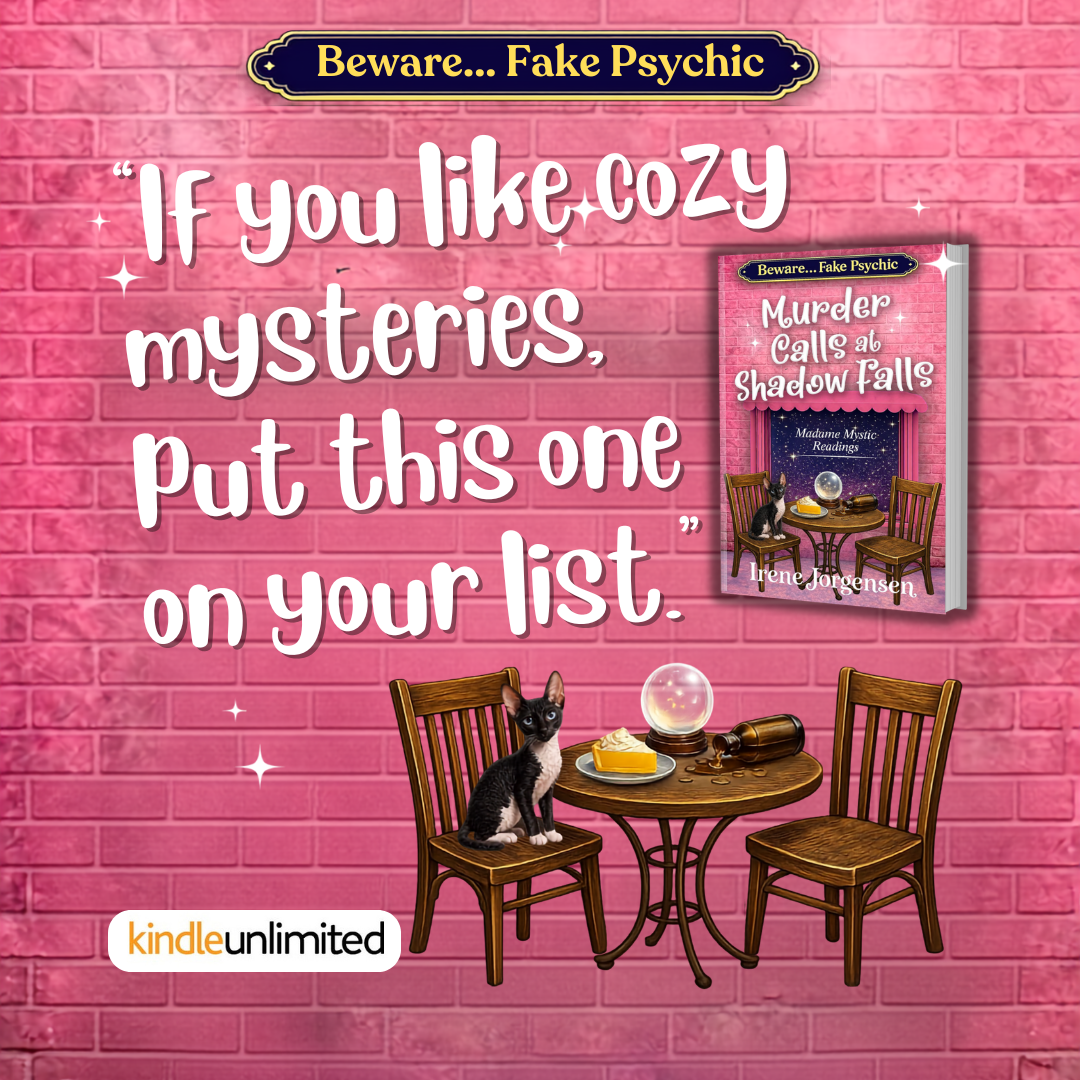 Irene Jorgensen Author Facebook ad: .murder.with laugh out loud parts.