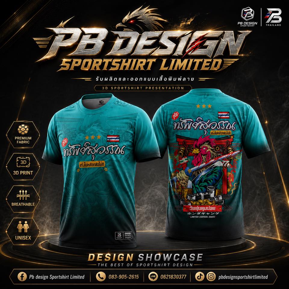 PB Design Sportshirt Limited Facebook ad: แบบเสื้อไก่ชน สั่งเยอะ! ลดเยอะ!