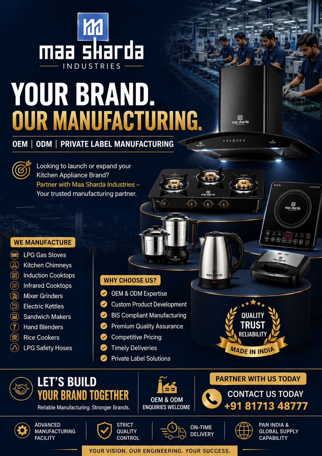 Maa Sharda Industries Facebook ad: YOUR BRAND. OUR MANUFACTURING.