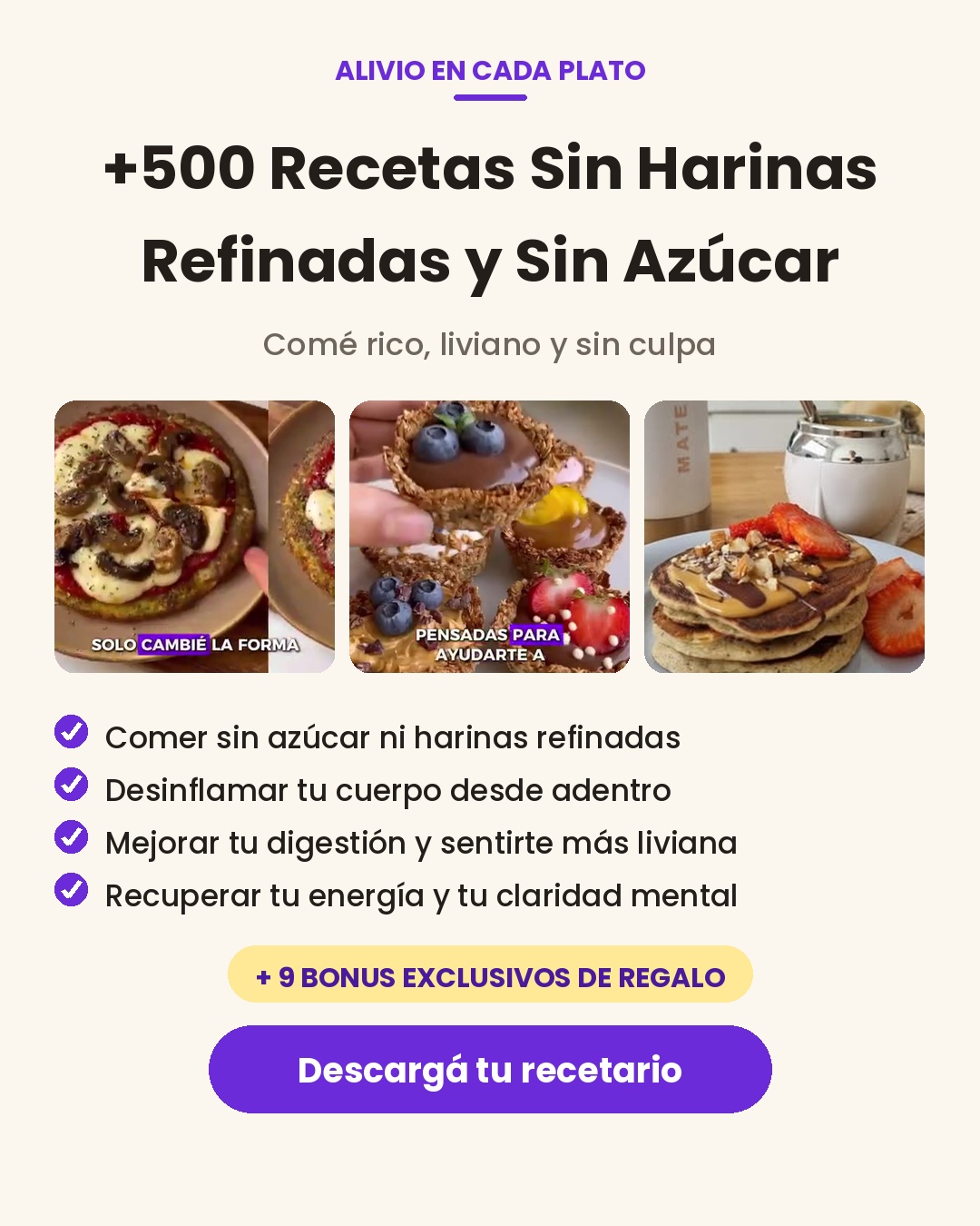 Nuestra cocina Sin Harinas Facebook ad: +500 Recetas sin Harinas Refinadas y Sin Azúcar