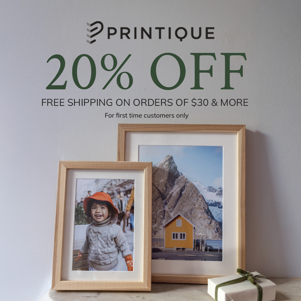 Printique Facebook ad: Use Code WELCOME20 on Checkout