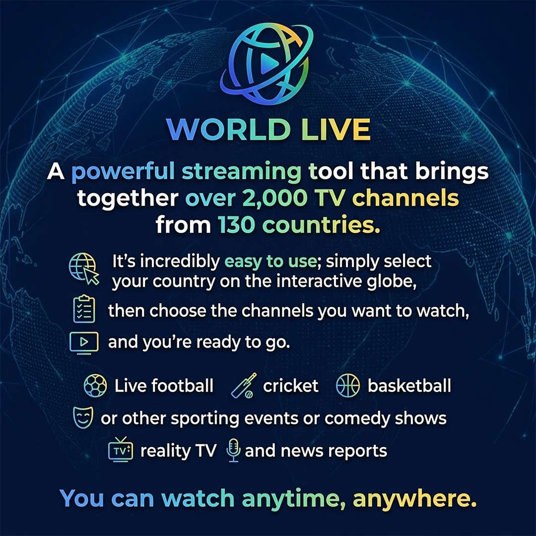 World Live Hub Facebook ad: Download World Live today and enjoy global TV or your phone.