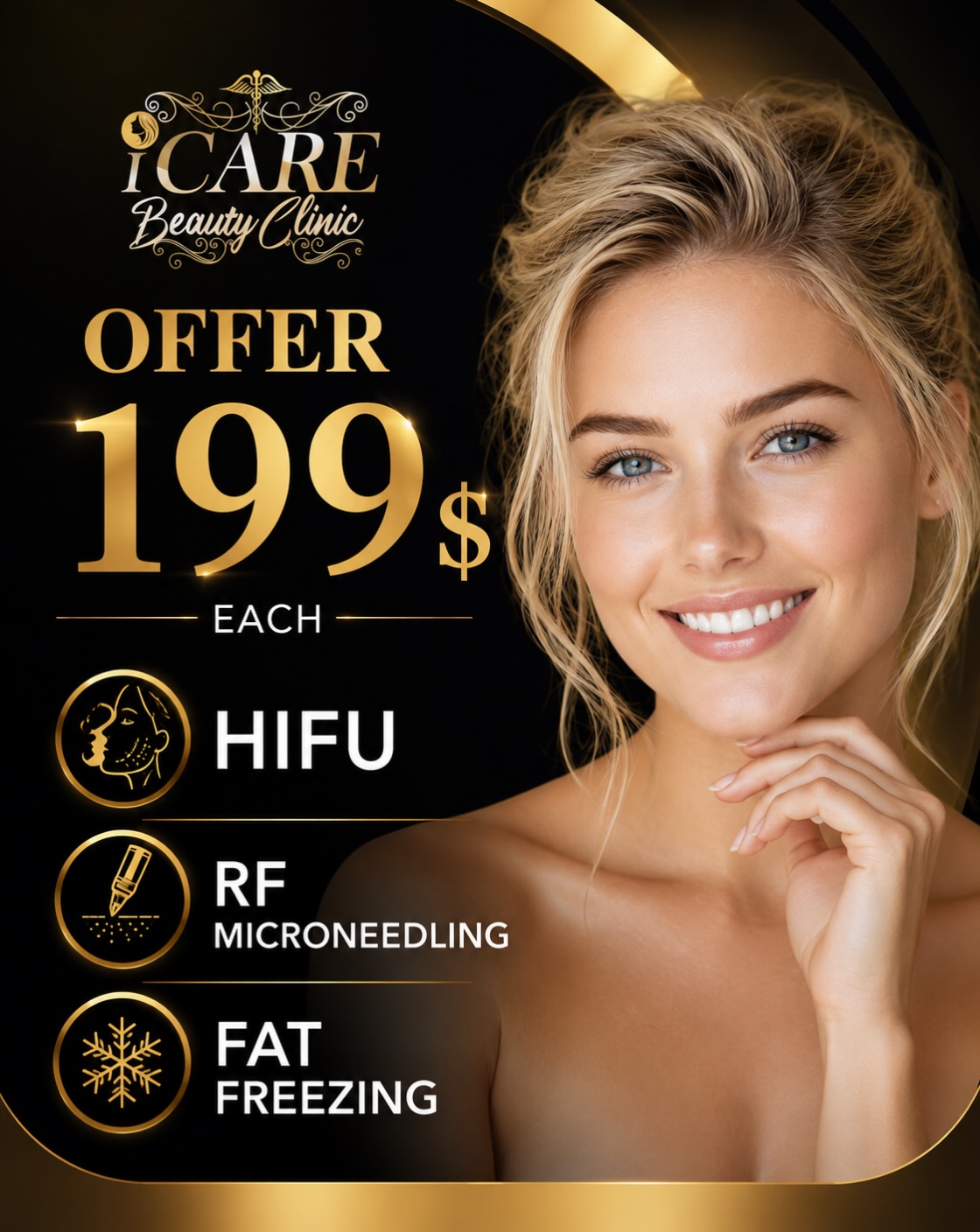 I Care Beauty Clinic Facebook ad: AUGUST SPECIAL OFFERS, ONLY $199 EACH!