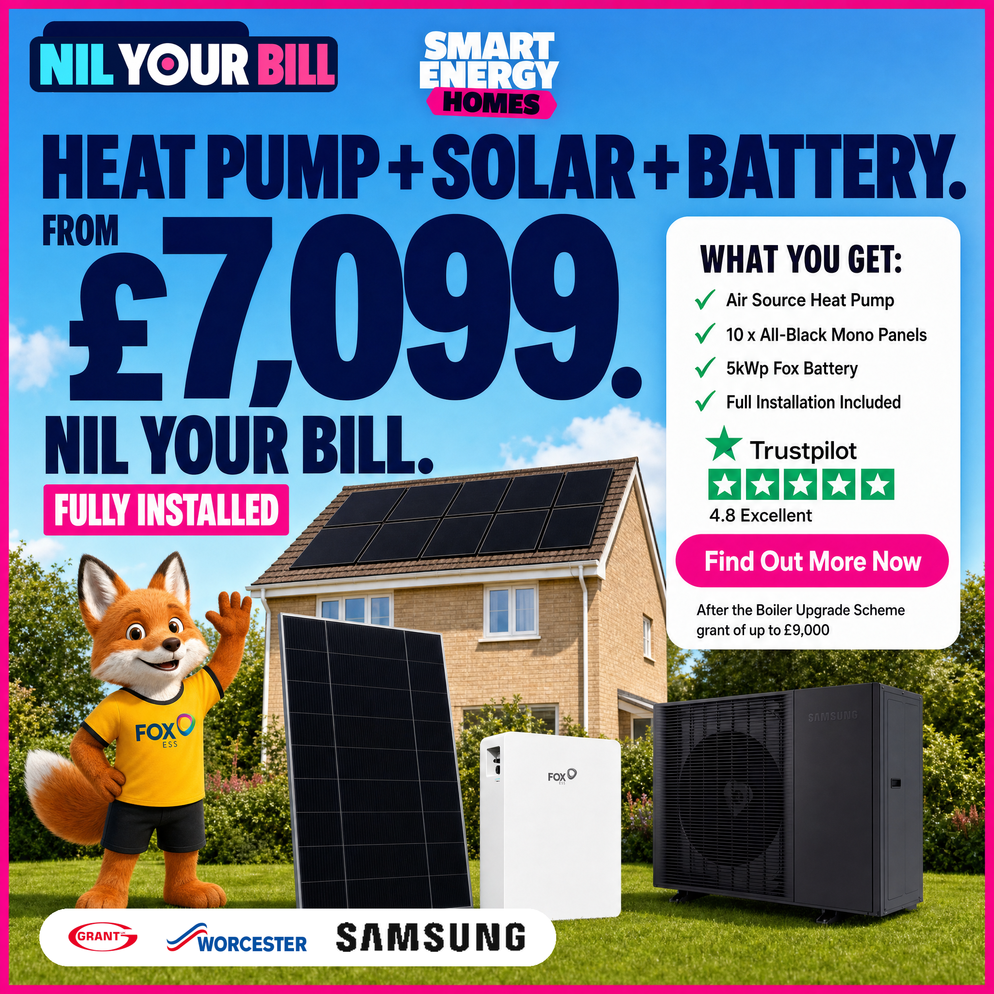Smart Energy Group Facebook ad: Solar + Battery + Heat Pump £7,099