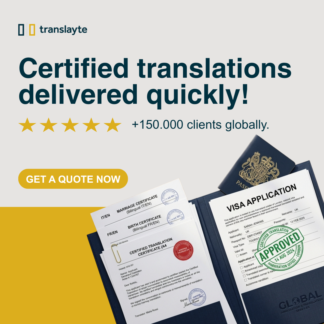 Translayte Facebook ad: Certified in 30+ Countries. Delivered from 12hrs.