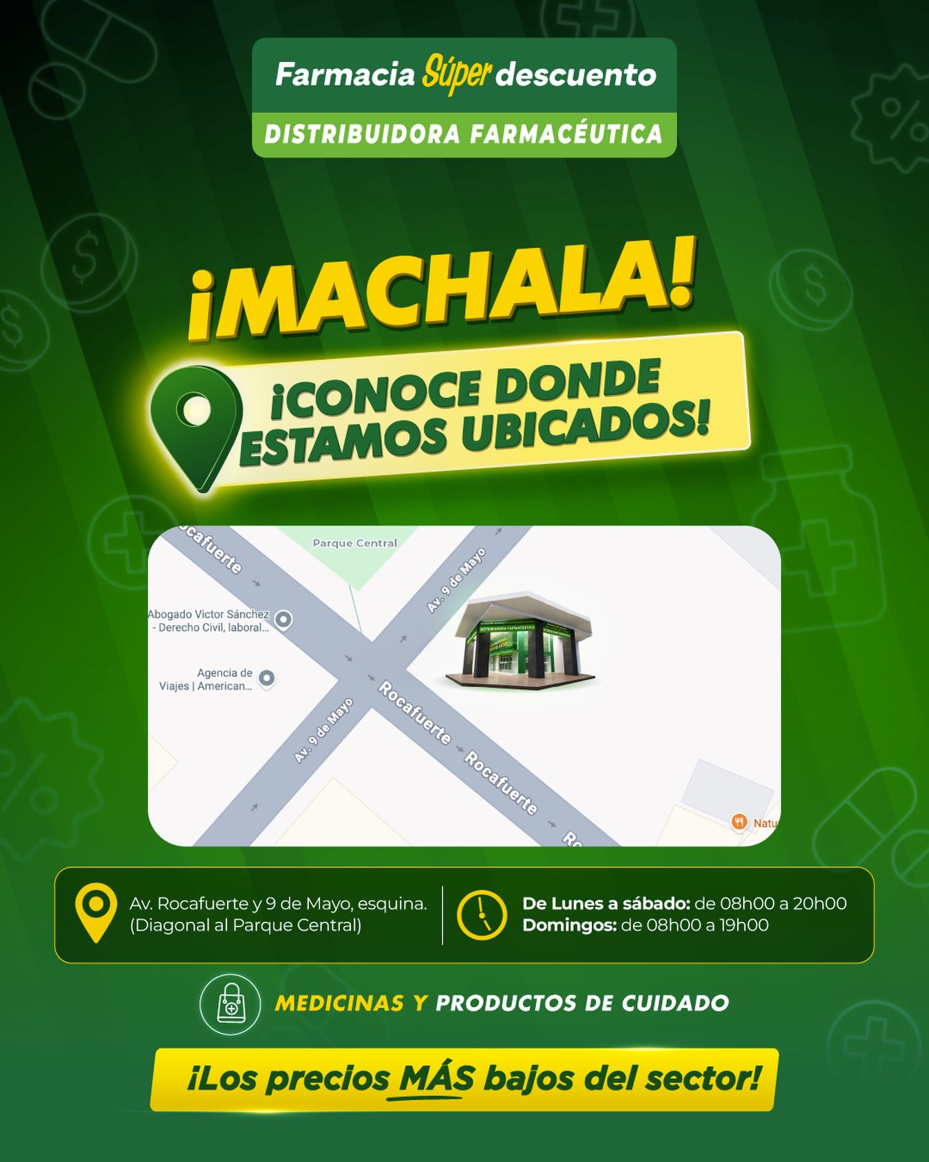 Farmacia Súper Descuento Facebook ad: ¡Machala, ya sabes dónde encontrarnos!
