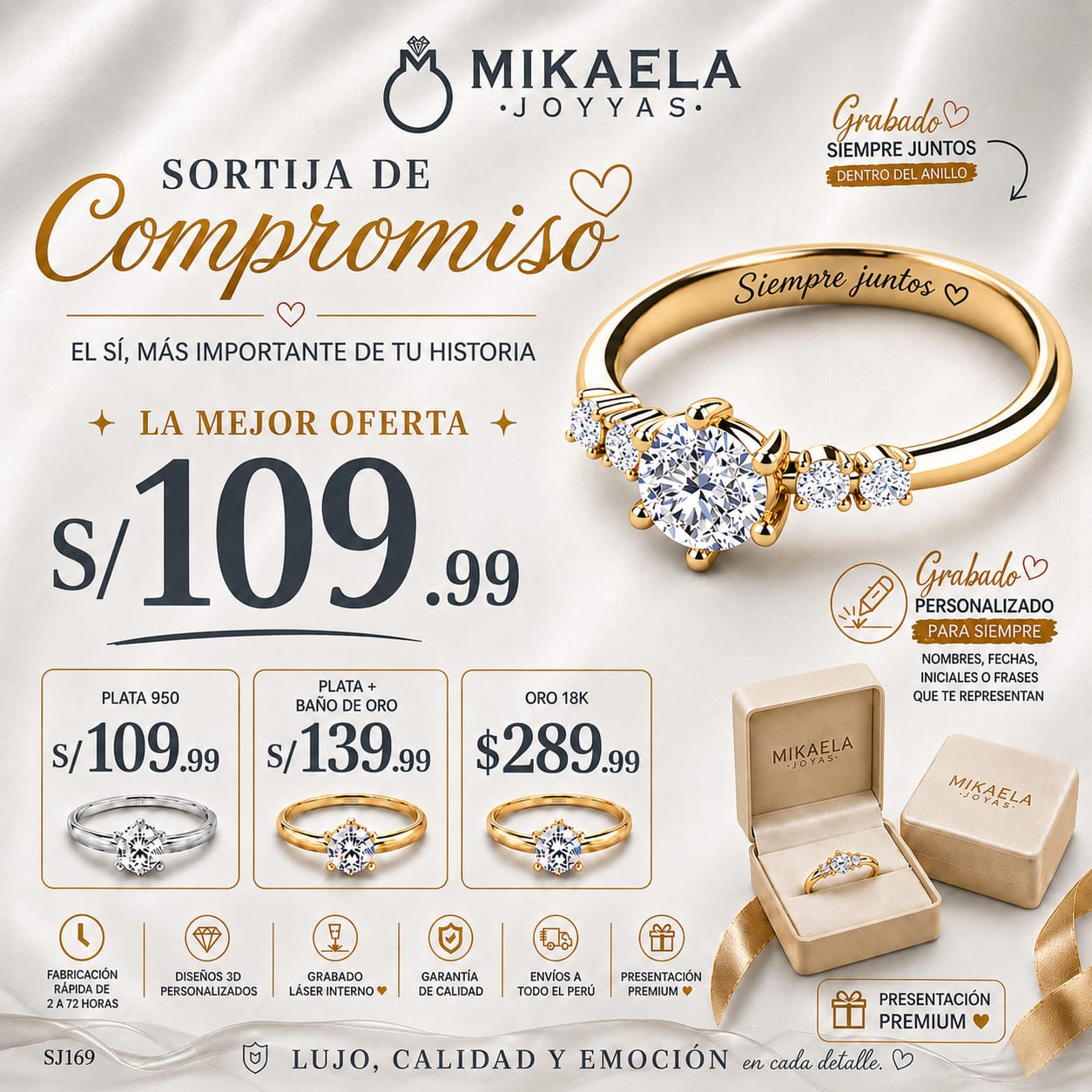 Mikaela Joyas official Facebook ad: **TU HISTORIA MERECE UNA JOYA INOLVIDABLE**