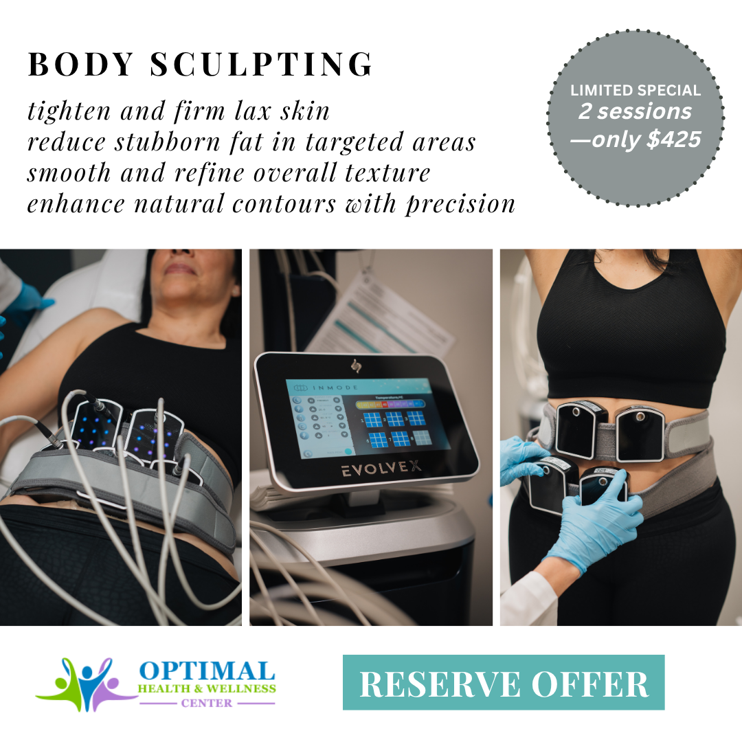Optimal Health & Wellness Center Facebook ad: 50% Off EvolveX Body Sculpting