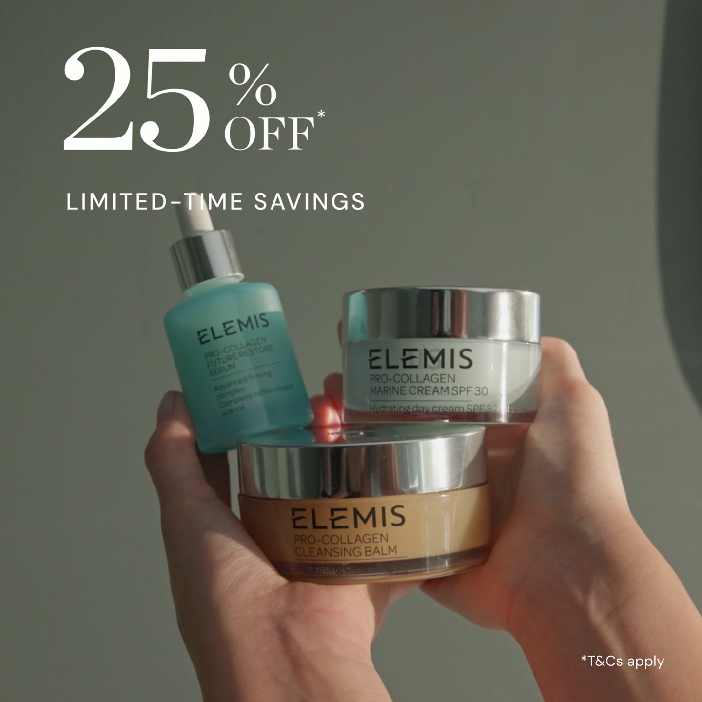 Elemis Facebook ad: 25% off: reveal your radiance