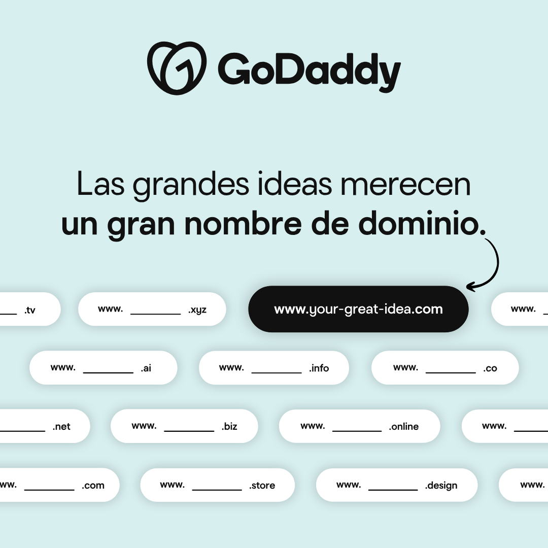GoDaddy España Facebook ad: Tu.com está a solo una búsqueda de distancia