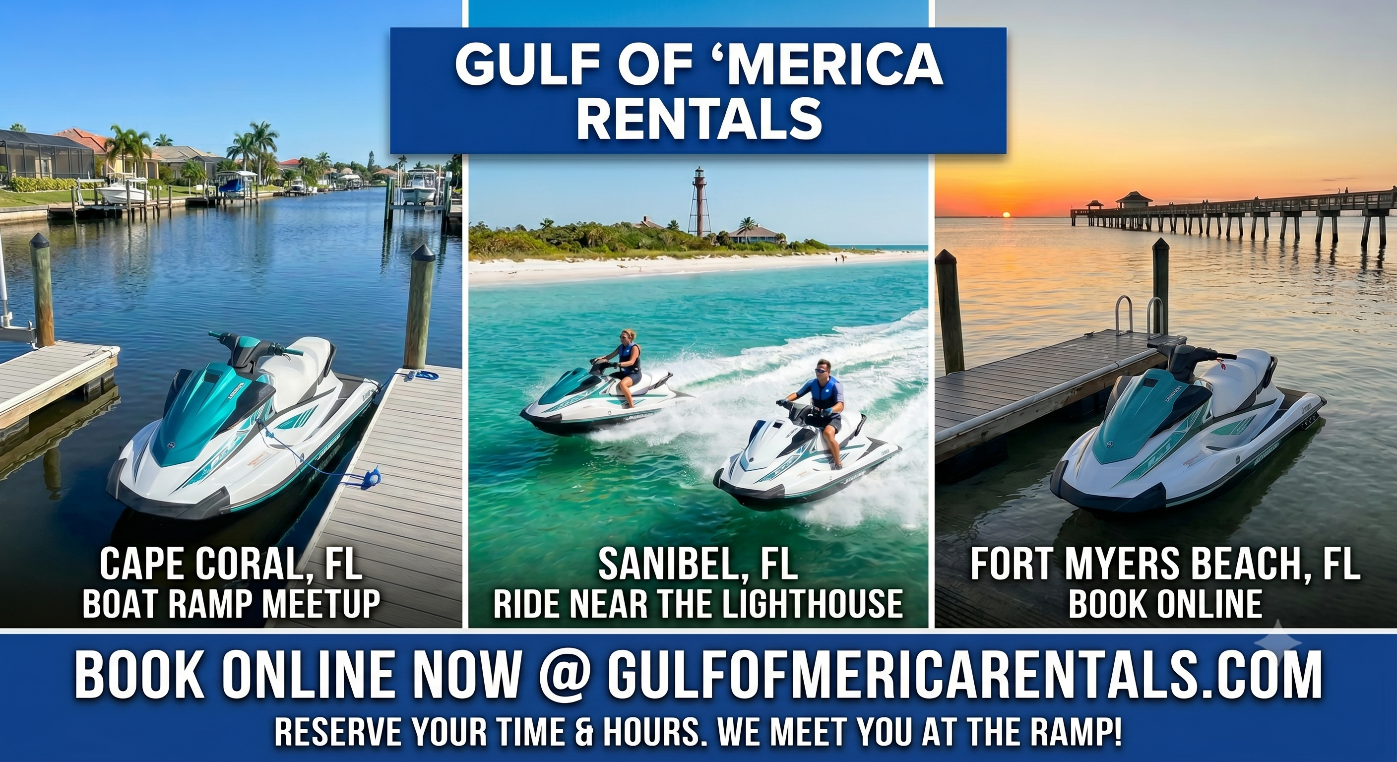Gulf of 'Merica Rentals Facebook ad: Jet Ski Rental Service in Lee County, FL