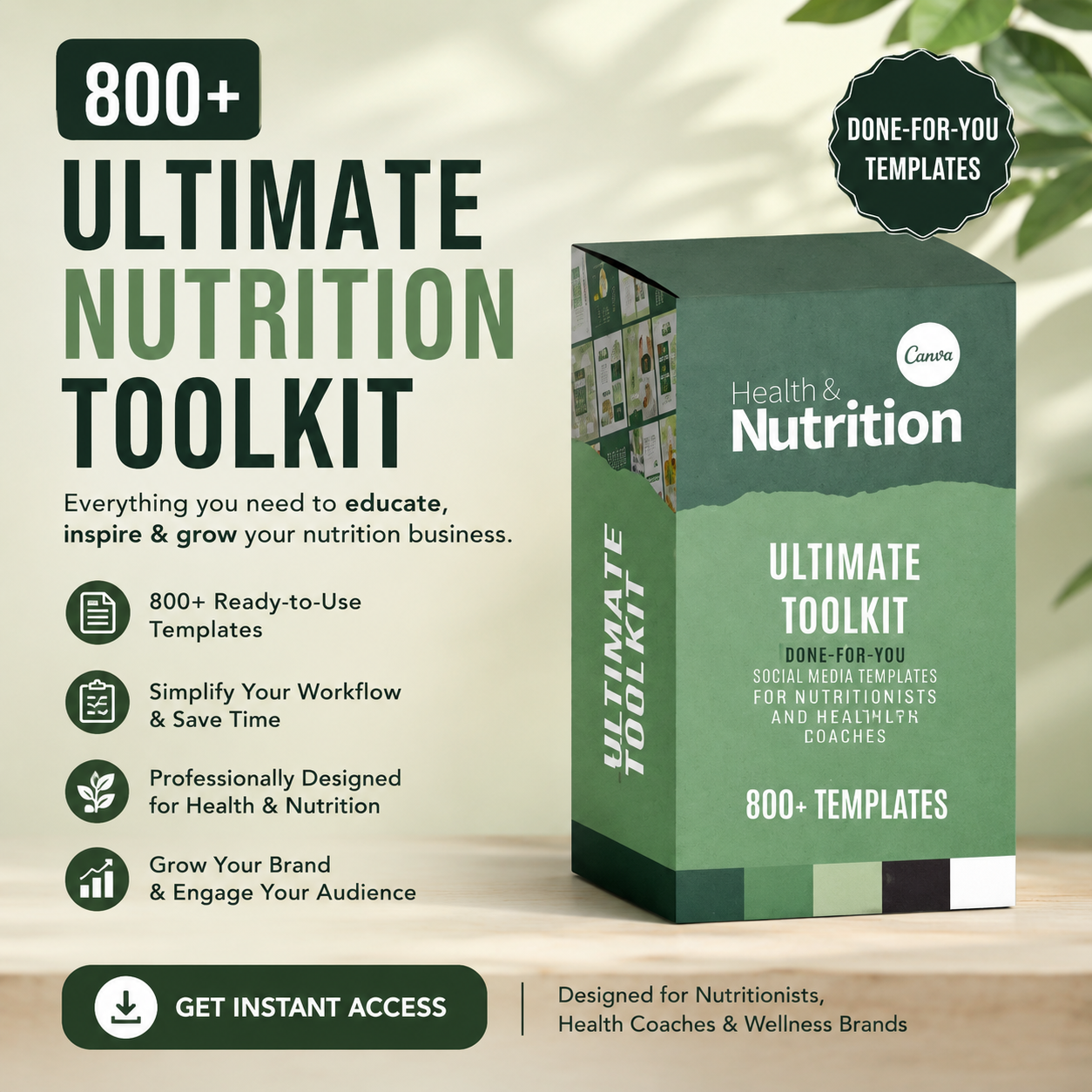 Nutrition Coaching Bundle Facebook ad: Launch Your Nutrition Business with 800+ Canva Templates…