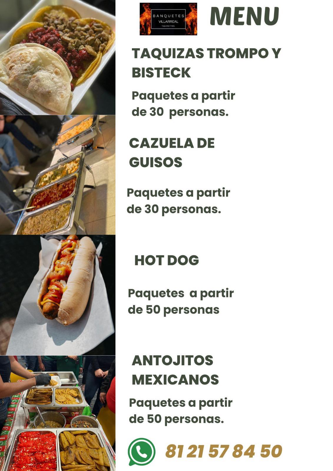 Banquetes Villarreal Facebook ad: CONTAMOS CON UN AMPLIO MENÚ Y PRECIOS DESDE…