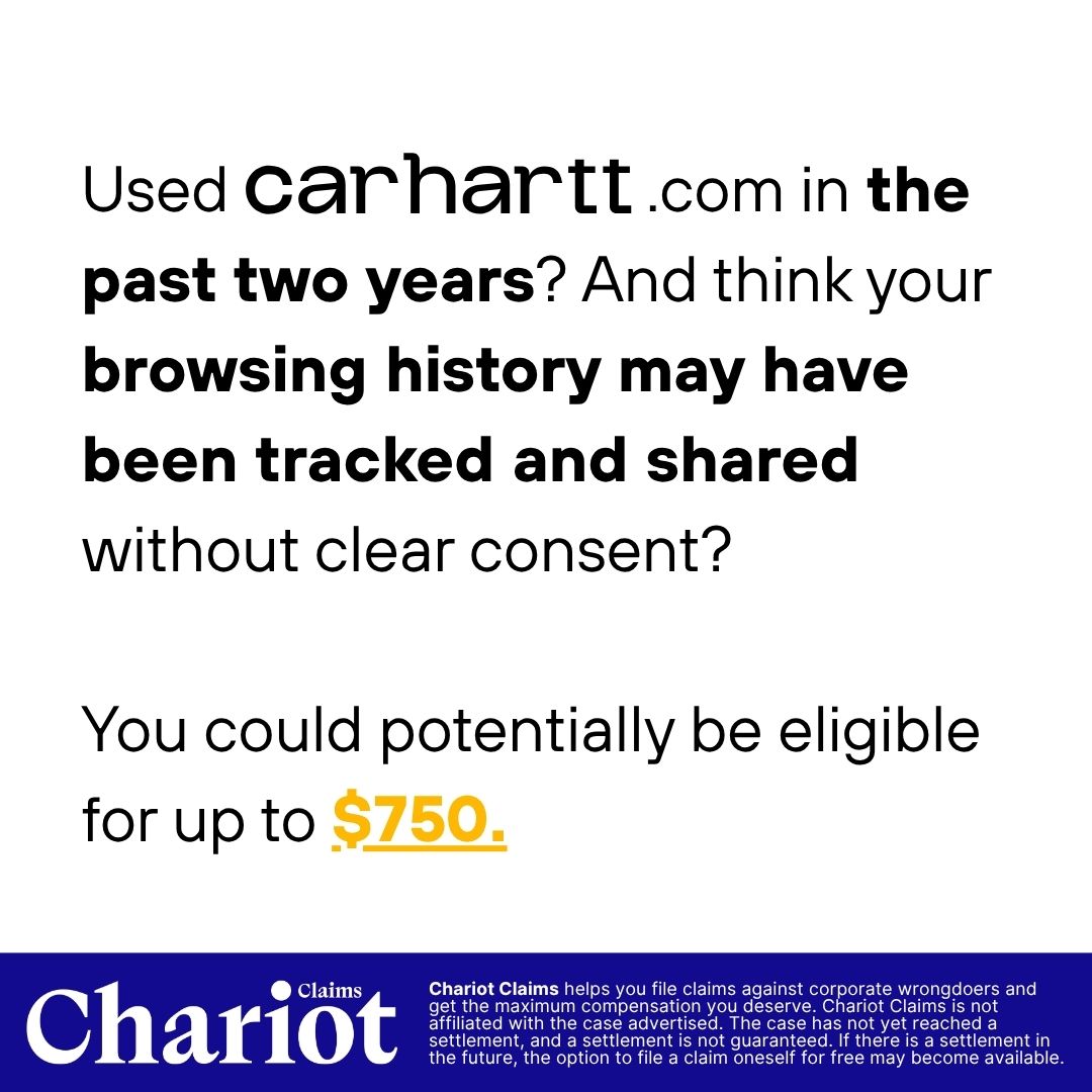 Chariot Claims - formerly ClaimClam Facebook ad: Visited Carhartt.com? Your data may have been collected…