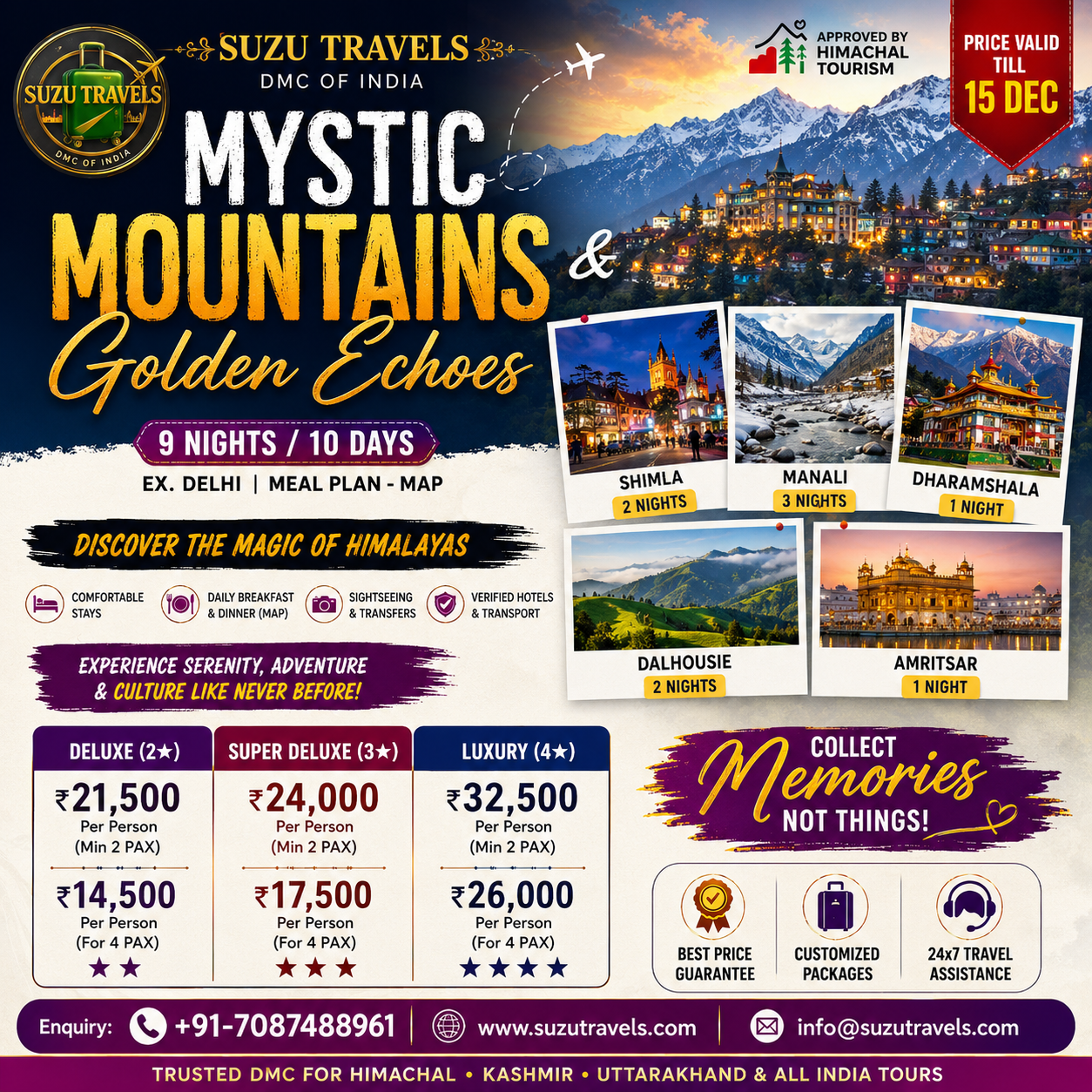 Suzu Travels Facebook ad: Mystic Mountains & Golden Echoes, 9 Nights /…