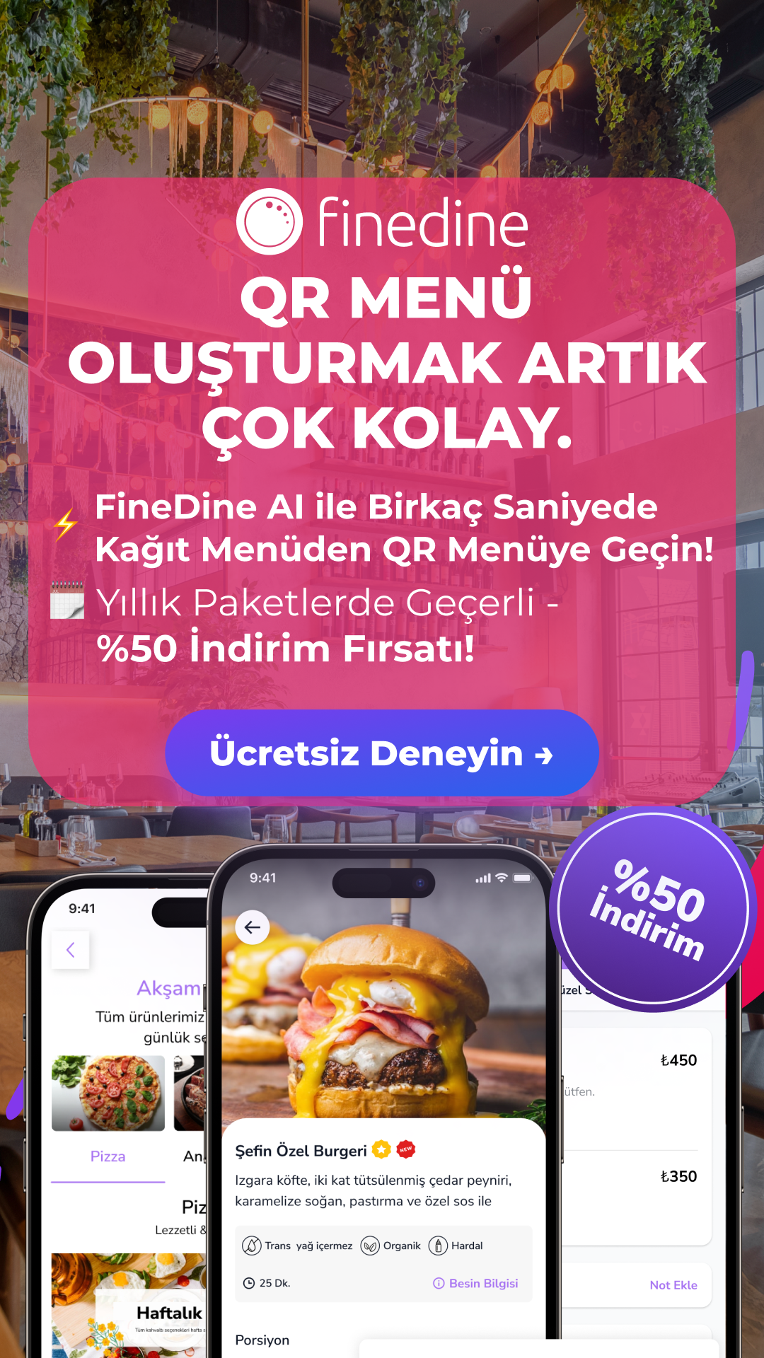 Finedine Menu for Restaurants Facebook ad: FineDine AI ile QR Menünüzü Saniyeler İçinde Oluşturun!