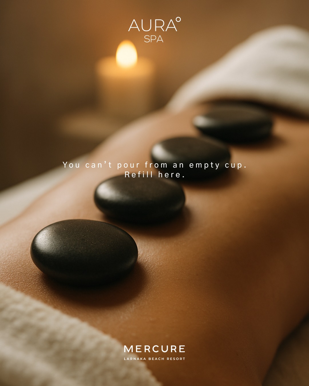 Aura Spa Facebook ad: Let the warmth melt the stress away.