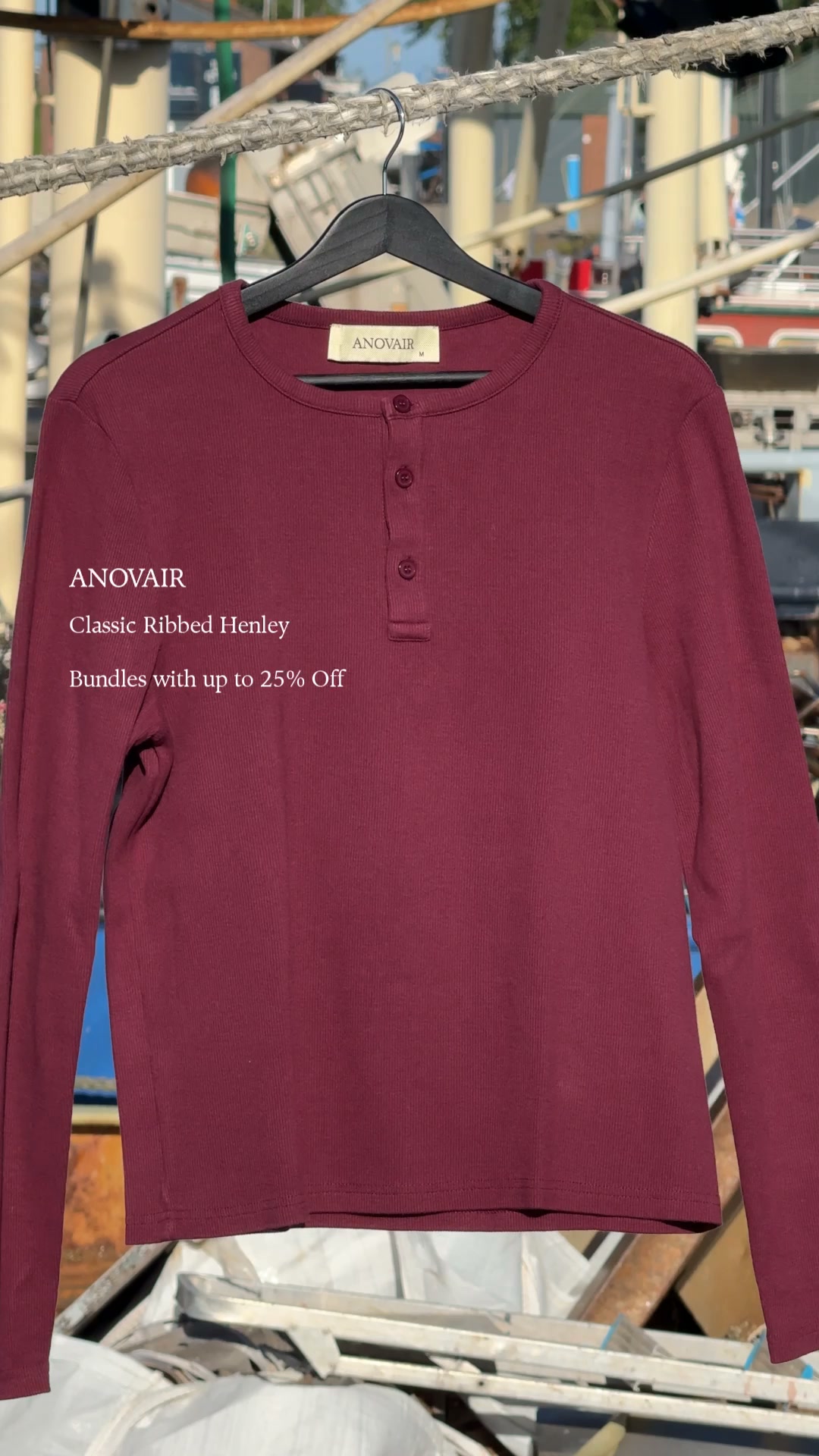 Anovair Facebook ad: Bestselling Henley Shirts, Buy 3 & Save 25%