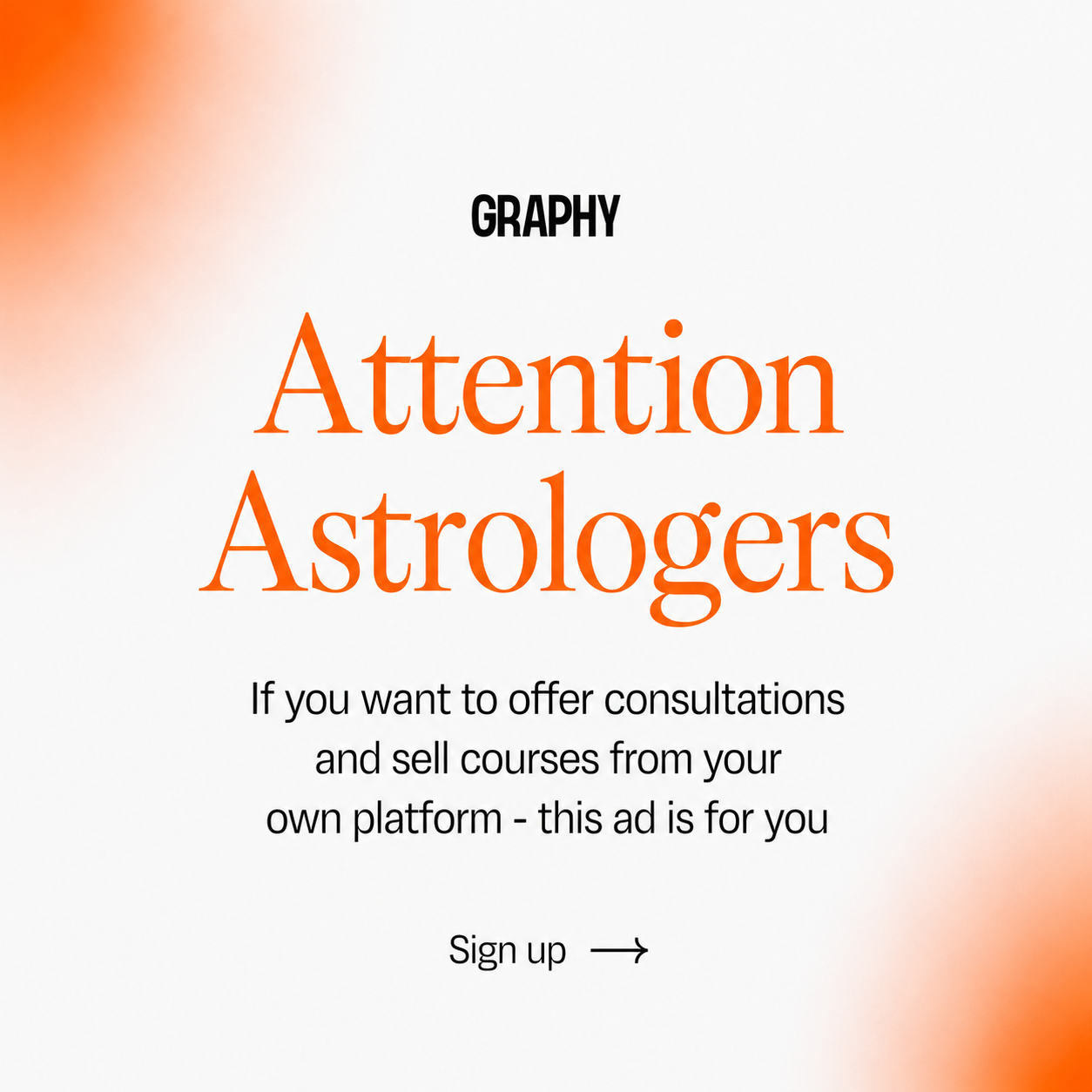Graphy Facebook ad: Sell astrology courses and host live session on Graphy