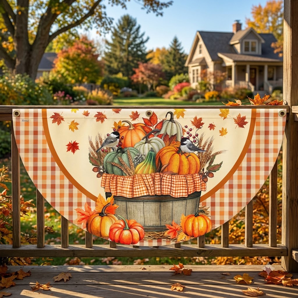 Flagwix.com Facebook ad: Fall Flag Autumn Chickadees Bird Pumpkins Fall Non-Pleated…