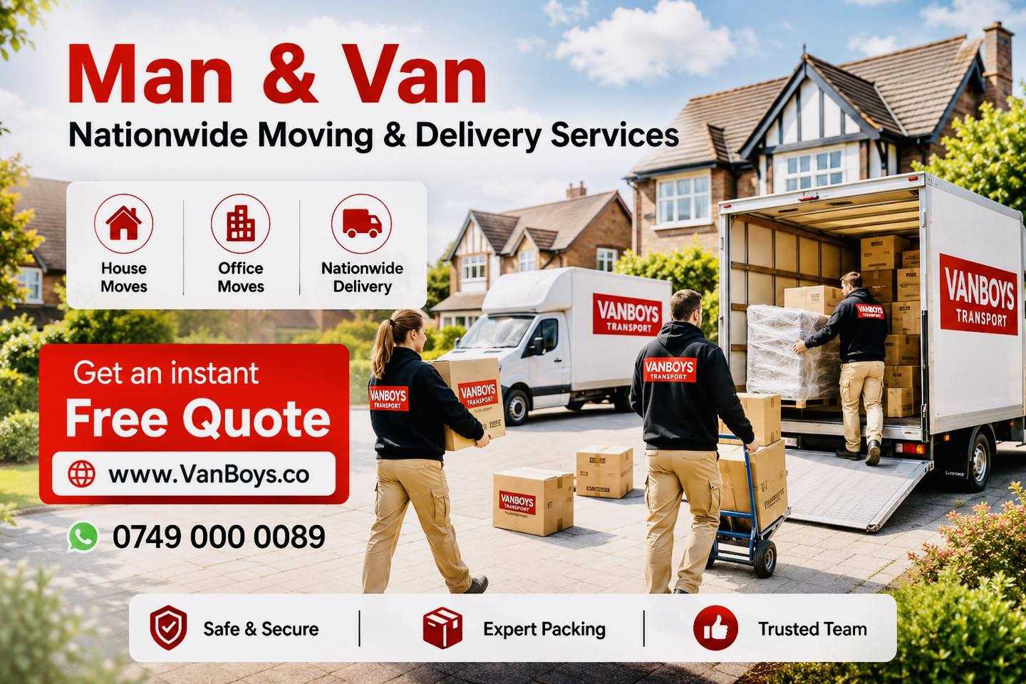 VanBoys Transport Moving, Packing, Delivery & Same day Courier Service Facebook ad: Instant Free Estimate
