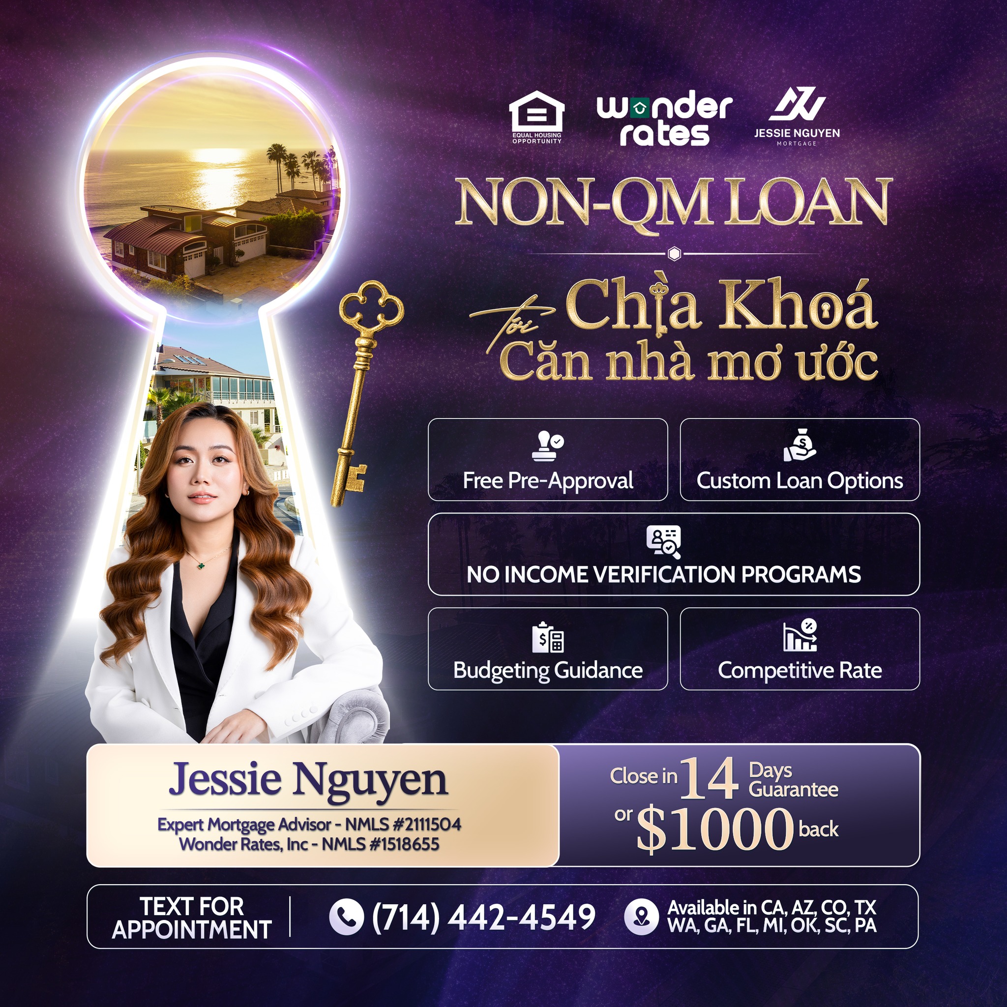 Jessie Nguyen - Mortgage Advisor Facebook ad: 𝗡𝗢𝗡-𝗤𝗠 𝗟𝗢𝗔𝗡, 𝗖𝗵𝗶̀𝗮 𝗞𝗵𝗼́𝗮 𝗧𝗼̛́𝗶 𝗖𝗮̆𝗻…